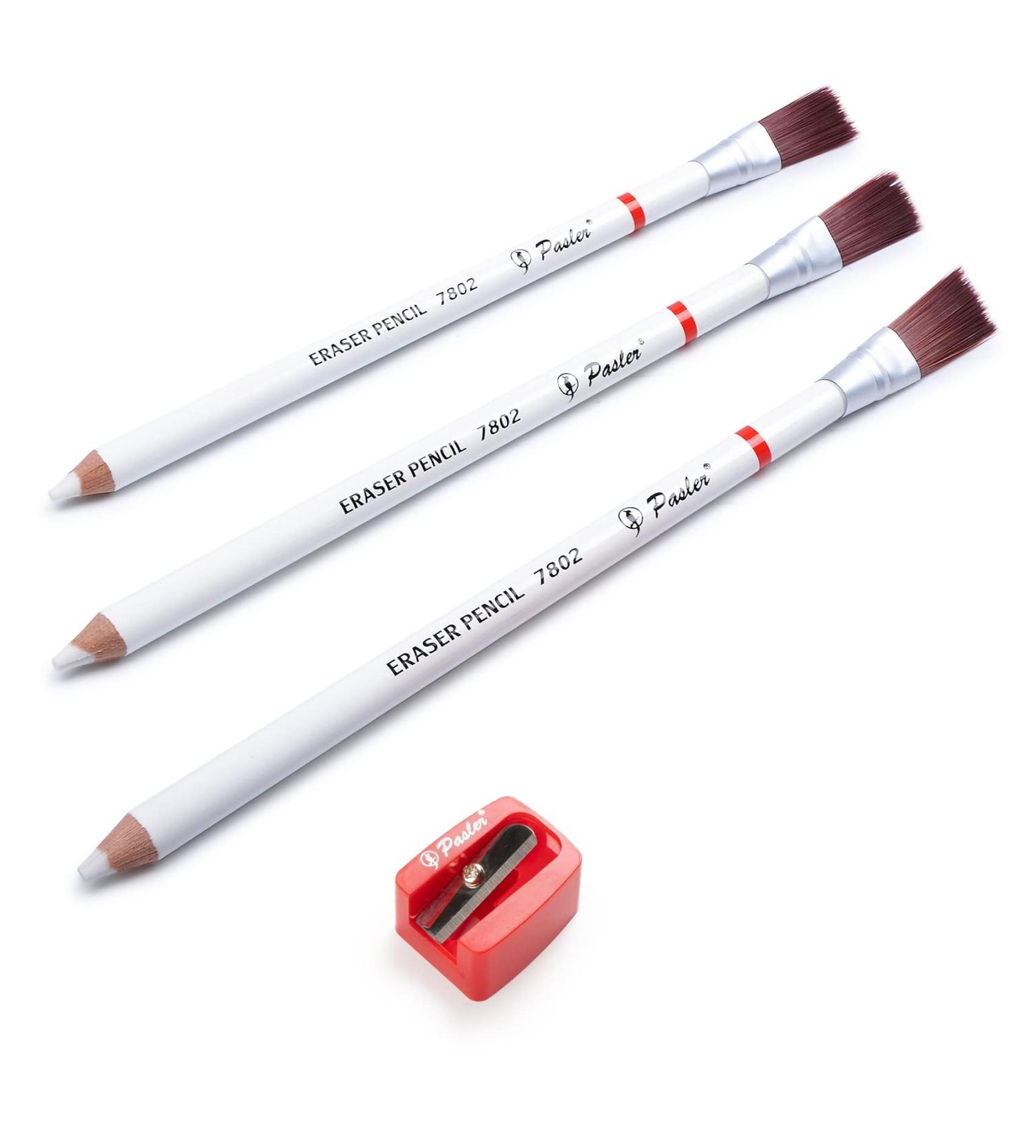 4-Pack Pasler Eraser Pencils 7802 Perfection Detail Eraser with Brush & Sharpener - Ideal for Sketches and Colored Illustrations - Buy Online on GoSupps.com