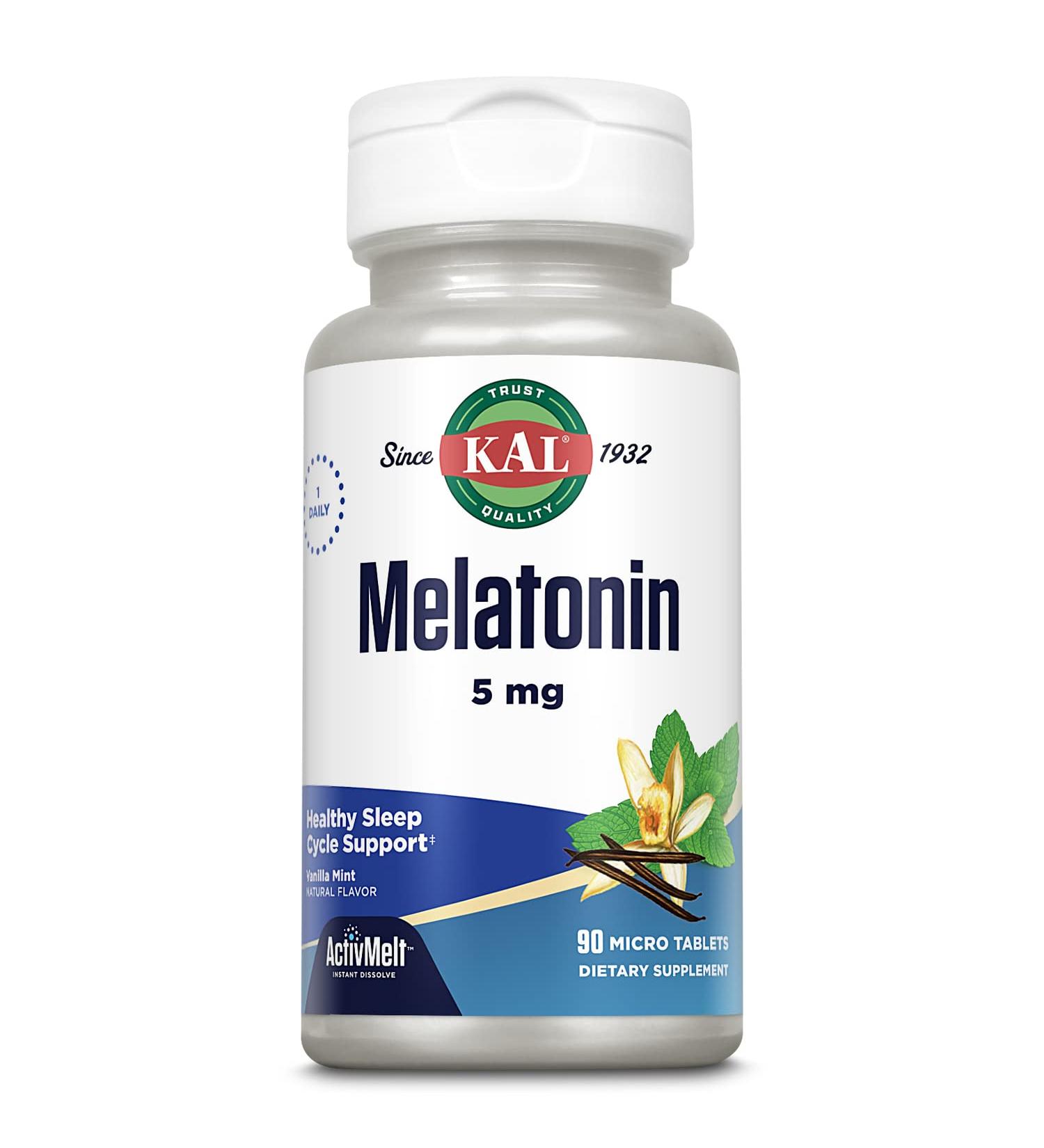 KAL Melatonin 5mg Sleep Aid Melatonin Supplement Supports Calming Relaxation and a Healthy Sleep Cycle Fast Dissolving ActivMelts Natural Vanilla Mint Flavor Vegetarian 90 Serv 90 Micro Tablets Vanilla Mint 90 Count (  - Buy Online on GoSupps.com