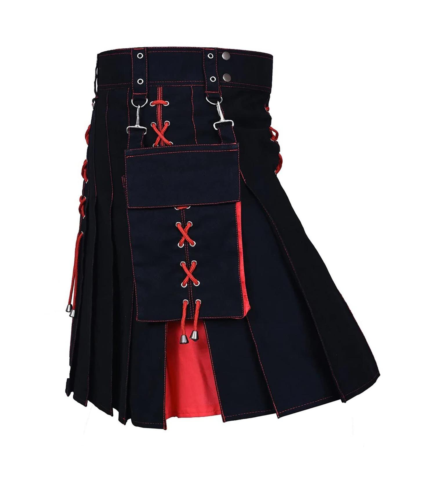 Stylish A2-Red XL Scottish Kilt Fold Skirt for Men | Comfortable High Waist Checkered Mini Skirt - Perfect for Streetwear & Excursions - Buy Online on GoSupps.com