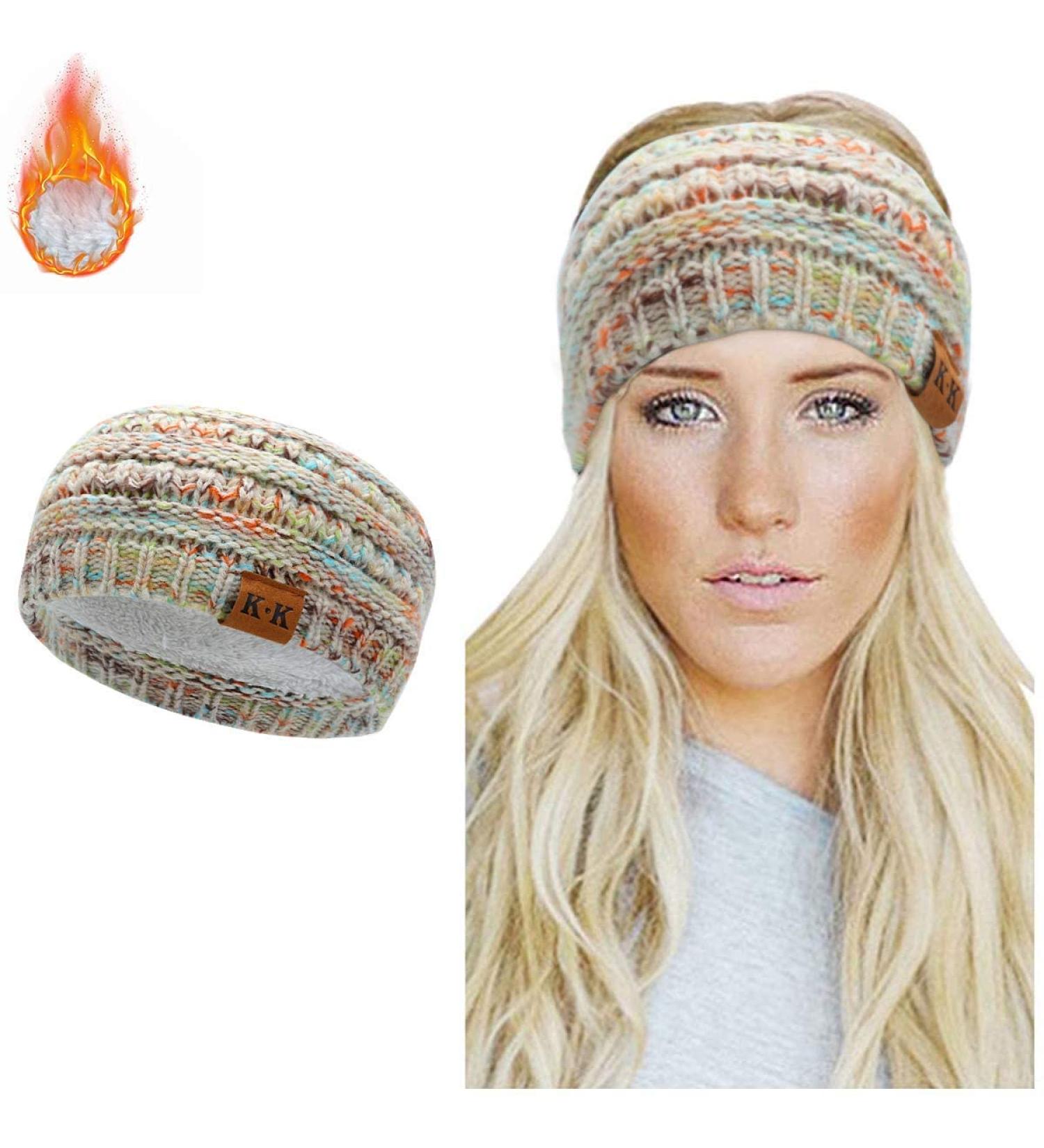 Winter Knitted Headband - Beige Fleece Lined Ear Warmer for Women | Chunky Crochet Braided Hair Band Wraps | Turban Sports Yoga Hairband | Elastic Wide Headbands for Women UK - Buy Online on GoSupps.com