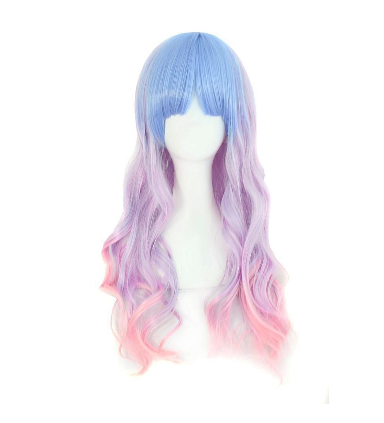 MapofBeauty Beautiful Long Wavy Harajuku Style Cosplay Wig (Light Blue/Light Purple/Pink) - Buy Online on GoSupps.com
