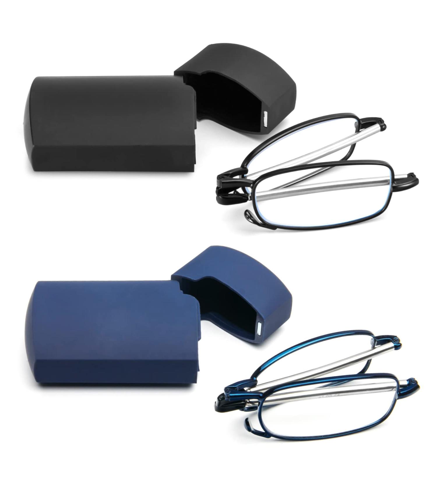 Kokobin Foldable Reading Glasses 2 Pack - Stainless Steel Anti-Blue Light 2.5 Magnification for Men & Women - Includes Hard Case - Buy Online on GoSupps.com