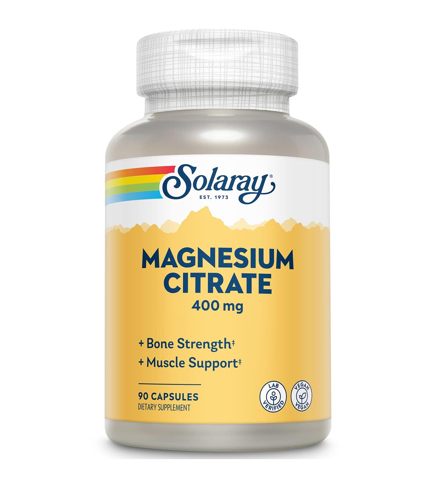 Solaray Magnesium Citrate 400 mg - 90 Vegan Capsules for Healthy Muscle & Nerve Support - Buy Online on GoSupps.com