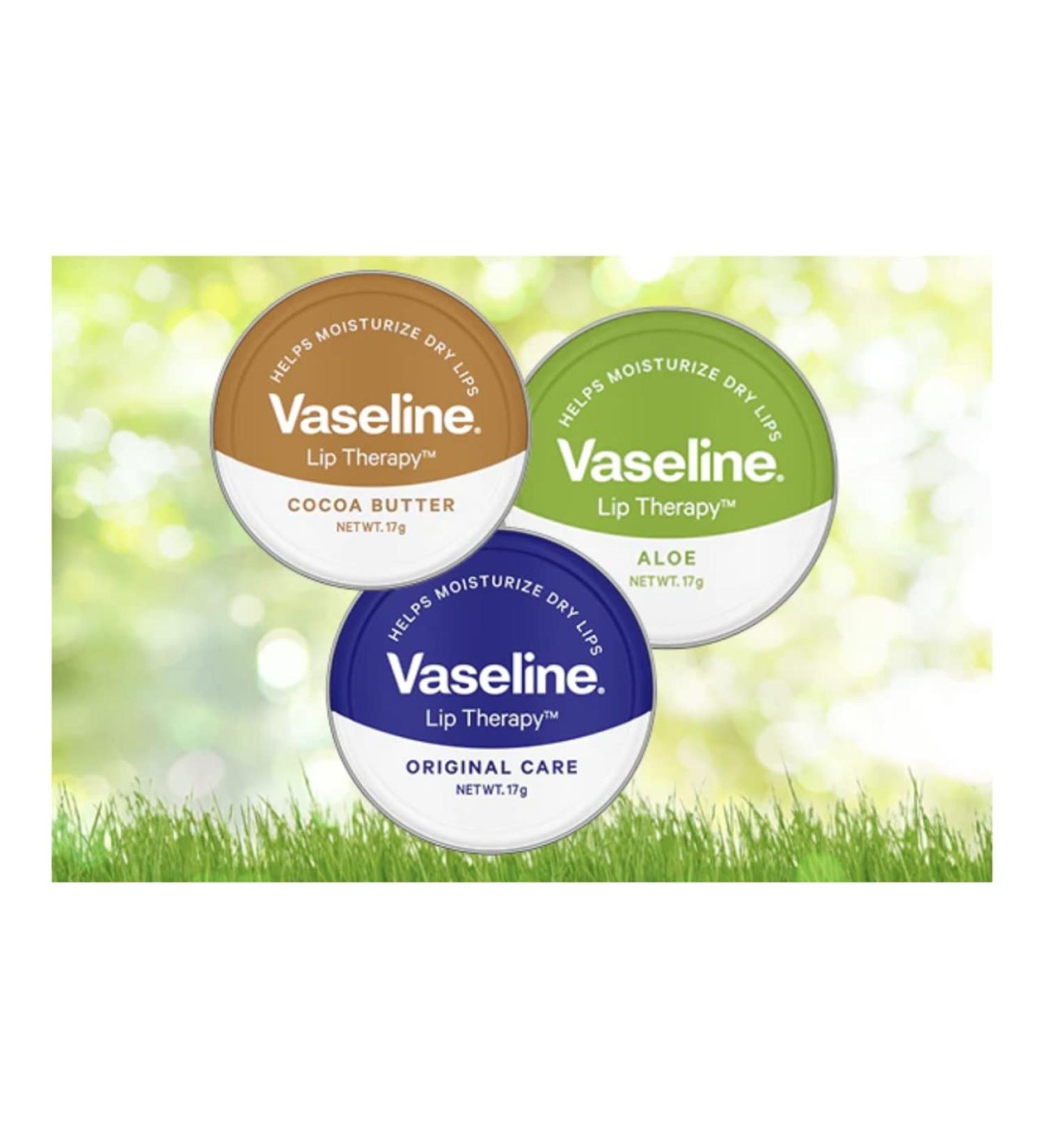 Vaseline Petroleum Jelly Lip Balms - THREE 20g Pocket Size Tins - Aloe Vera Cocoa Butter Original Lip Repair Therapy Protects Dry Cracked - Buy Online on GoSupps.com