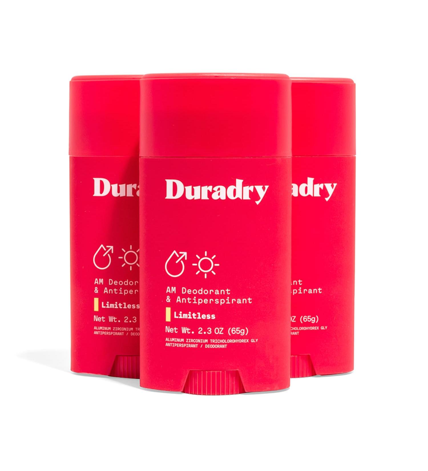 Duradry Antiperspirant Deodorant for Women and Men - Anti Sweat Maximum Strength Deodorant Excessive Sweat Protection for Armpits Naturally Neutralize Odor - Limitless 2.3 Oz (Pack of 3) 3 Ct - Limitless (Cool Citrus + Cedar) - Buy Online on GoSupps.com