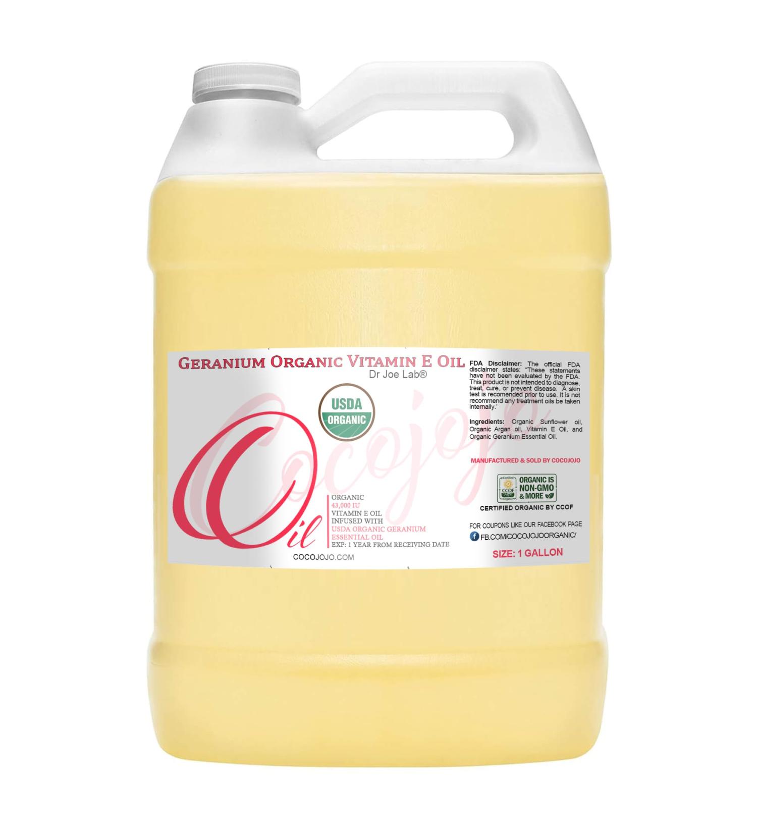 Dr Joe Lab Organic Vitamin E & Geranium Essential Oil Blend - 100% Natural Non-GMO Vegan - 43 000 IU Moisturizer for Skin Hair & Body - 128 Fl Oz (1 Gallon - Buy Online on GoSupps.com