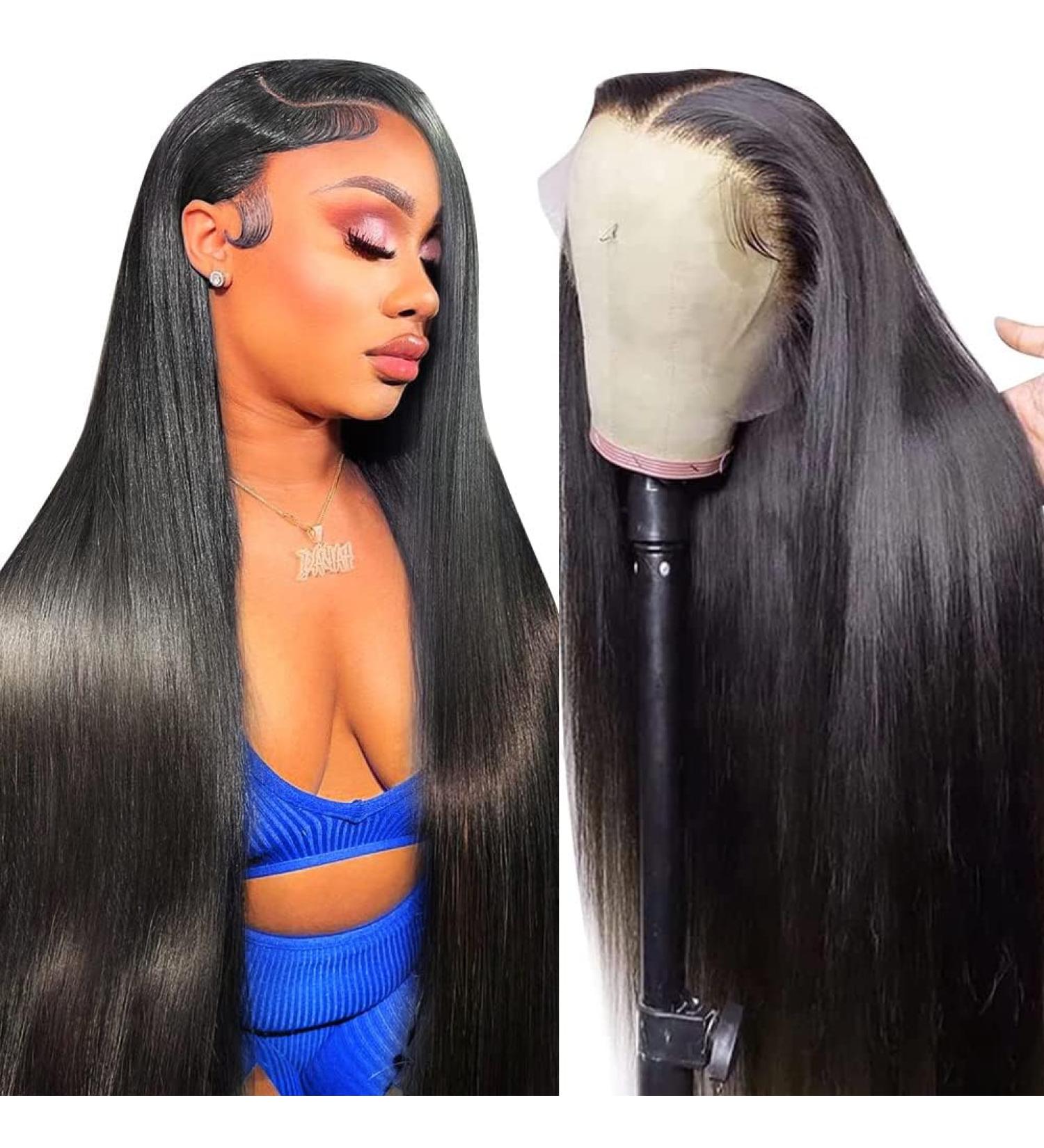 16 Inch 13X6 HD Lace Front Human Hair Wig for Black Women - 180 Density Straight Brazilian Virgin Hair, Transparent Glueless Lace Frontal Wig Pre Plucked with Baby Hair - Buy Online on GoSupps.com