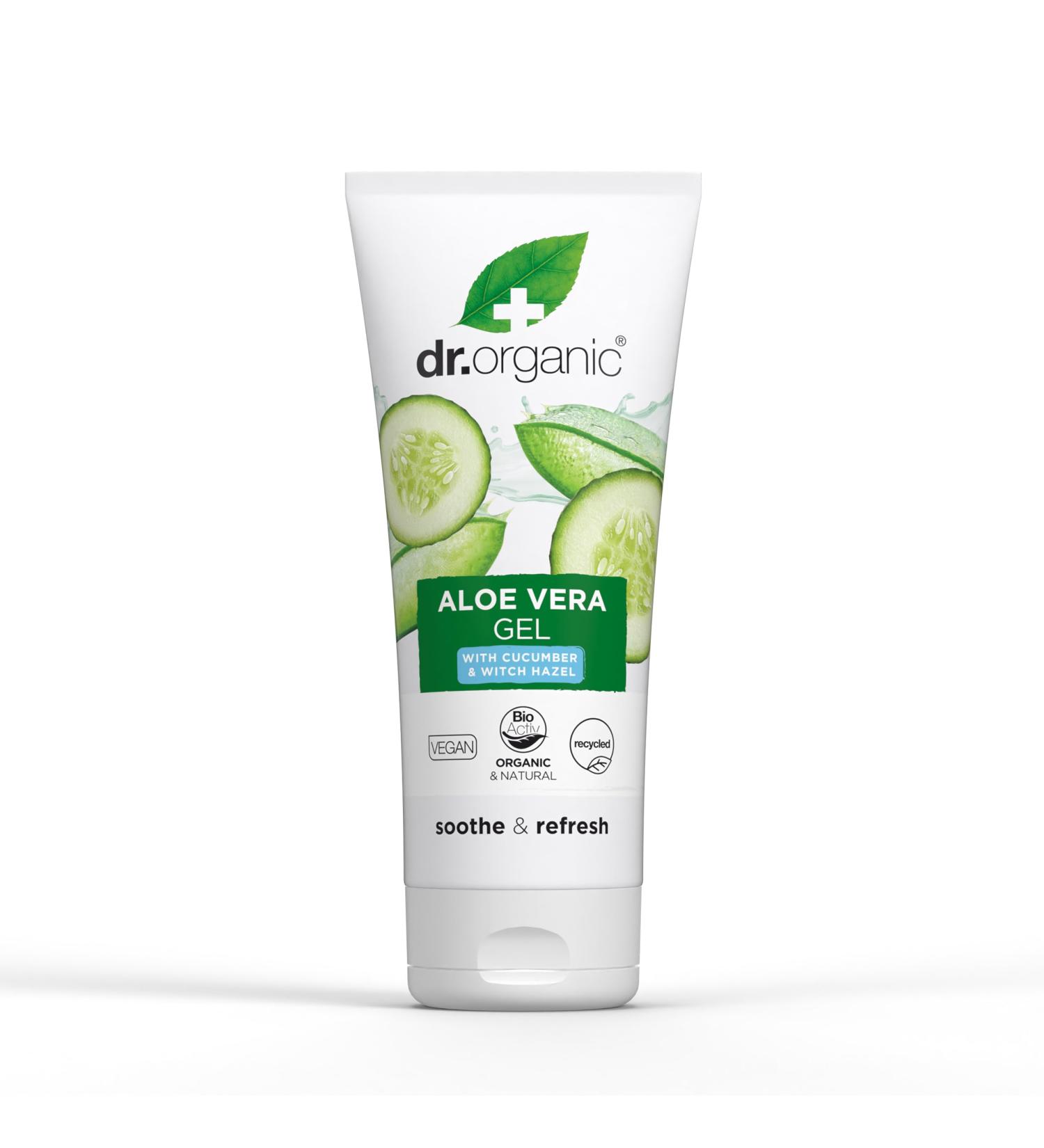 Dr Orghanic aloe vera gel with cucumber soothing for all skin types natural vegan animal test-free paraben & SLS-free recycled & recyclebar bio 200ml.