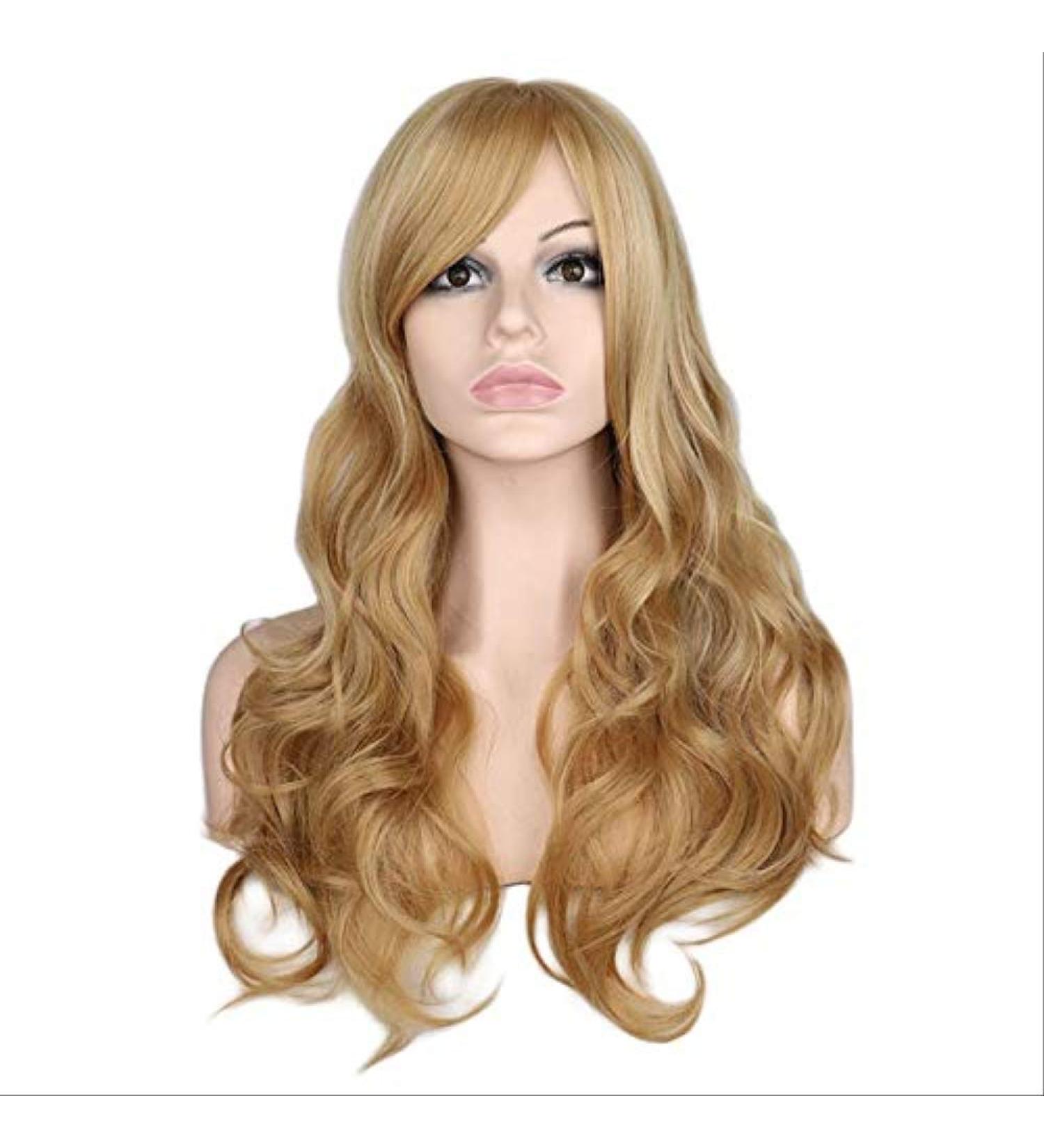 Women Long Wavy Natrual Mixed Blonde Wig Black Red Heat Resistant Synthetic Hair Wigs 22inches Black Red mixed blonde