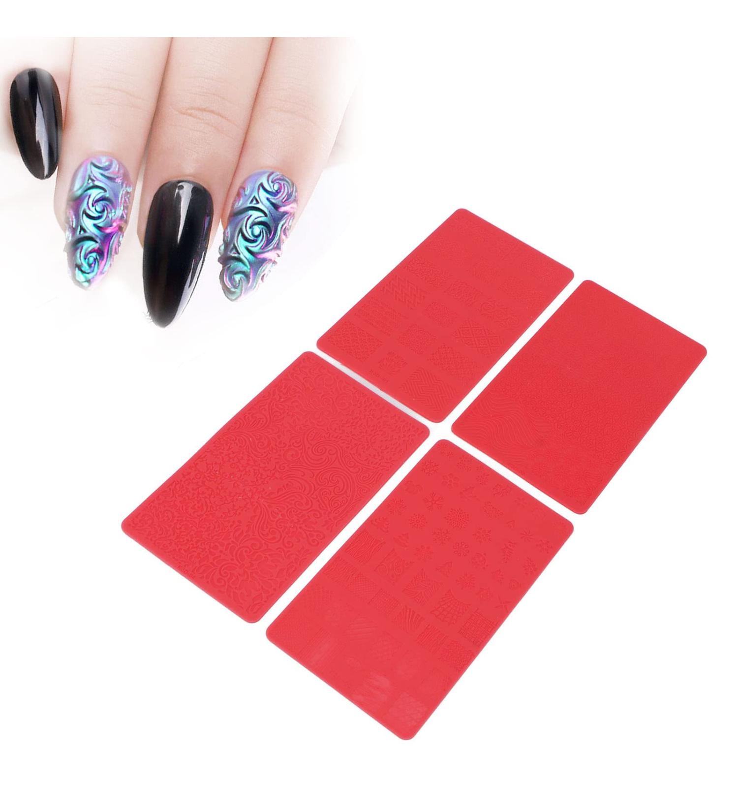 Nail Stamping Template Set - 4PCS 3D Relief Silicone Stencils for DIY Nail Art UV Gel Friendly Perfect for Salon & Home Use - Buy Online on GoSupps.com