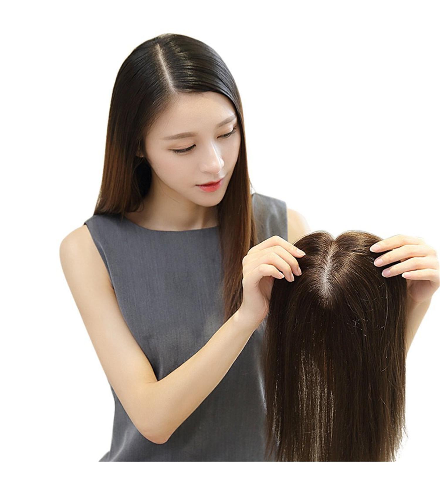 Silk Base Real Hair Topper for Thinner Hair - Clip-In Hair Part for Women - 10 Inch Chestnut Brown - Buy Online on GoSupps.com