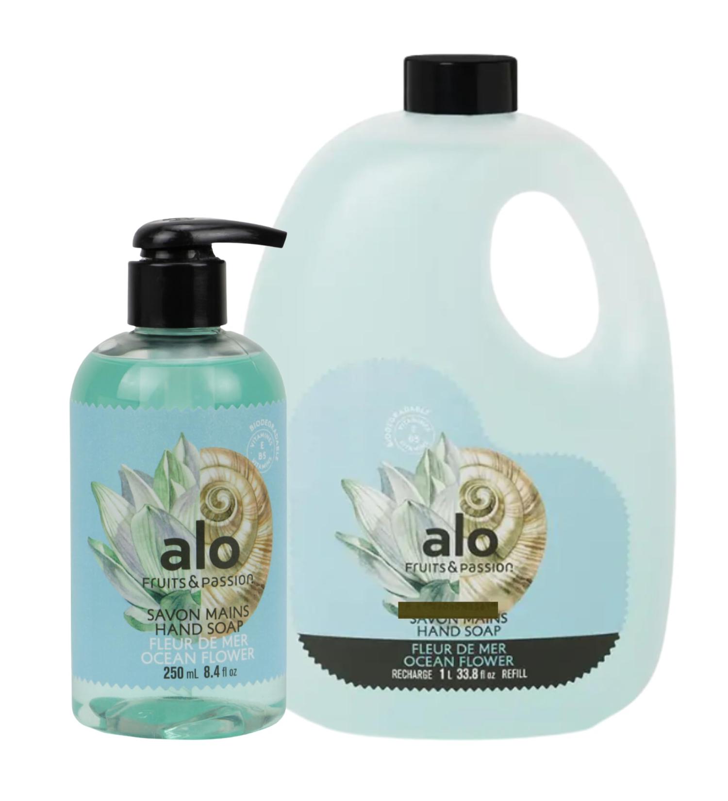 ALO FRUITS & PASSION Ocean Flower Hand Soap Set 8.4 fl oz Bottle and 33.8 fl oz Refill Made in Canada - Buy Online on GoSupps.com