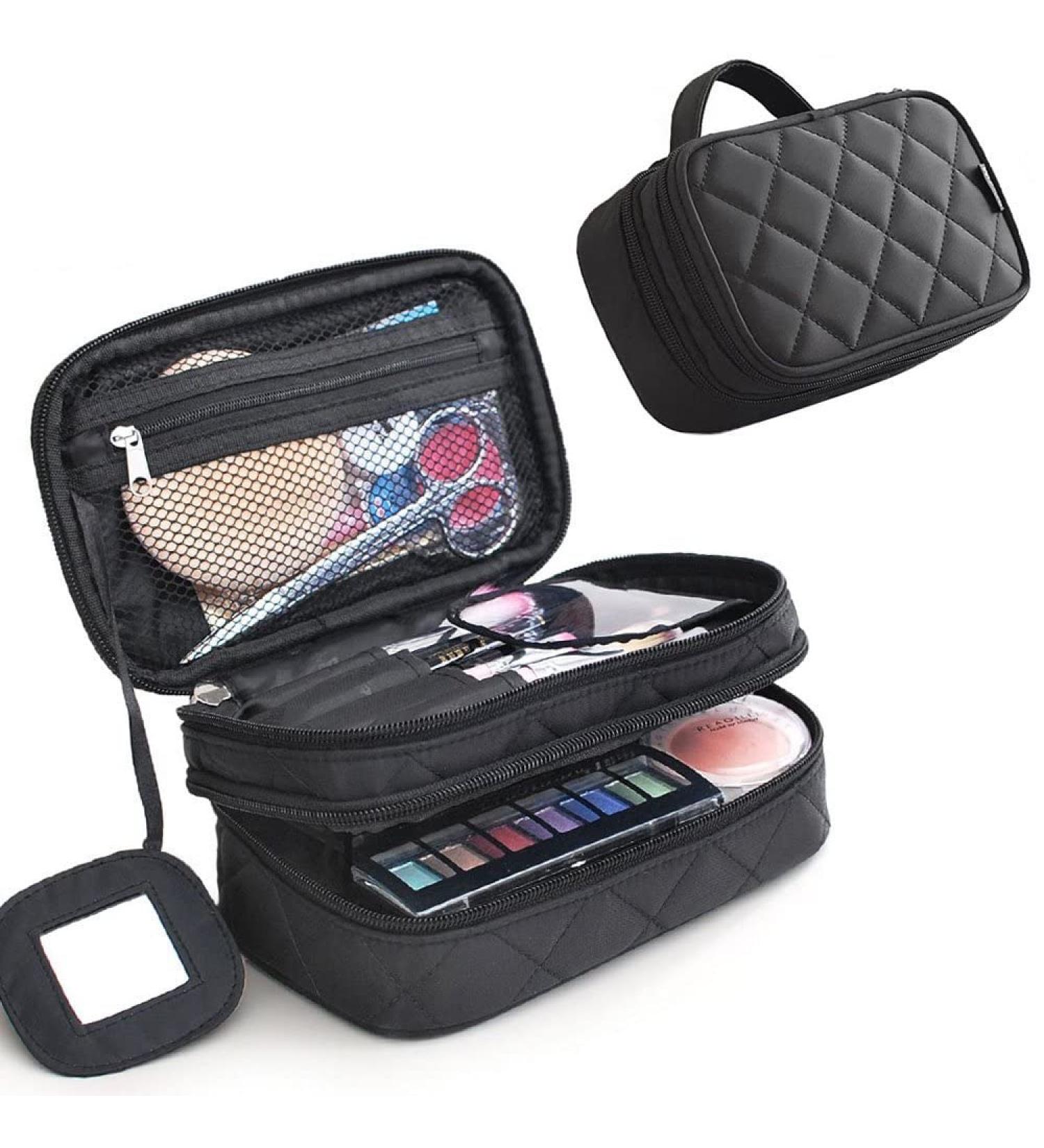 MLMSY Professional Black Make-Up Bag & Brush Organizer | Portable Double Layer Travel Cosmetic Handbag - Buy Online on GoSupps.com