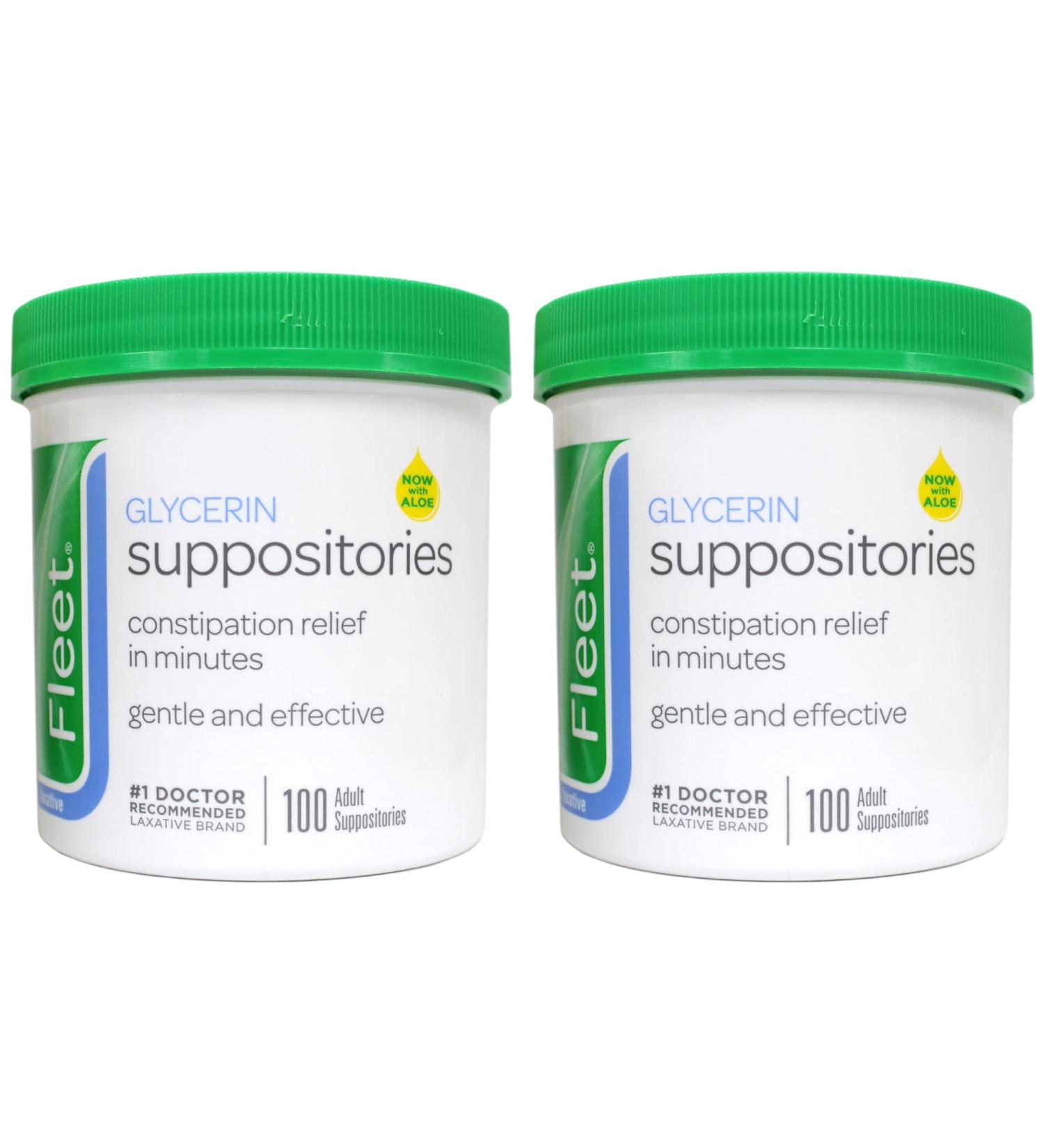 Fleet Glycerin Suppositories Laxative Adult Jar 100 Each (2-Pack) - Fast & Gentle Relief - Buy Online on GoSupps.com