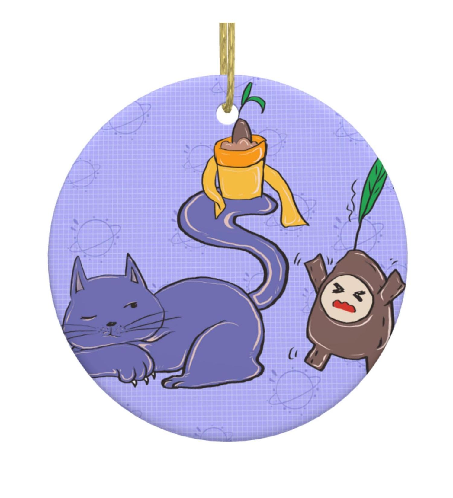 YYHHAOFA Sunflower Seeds and Cats Prints Christmas Ceramic Round Pendant Decoration - Festive Hanging Ornament for Stores and Homes -2.9 in - Buy Online on GoSupps.com