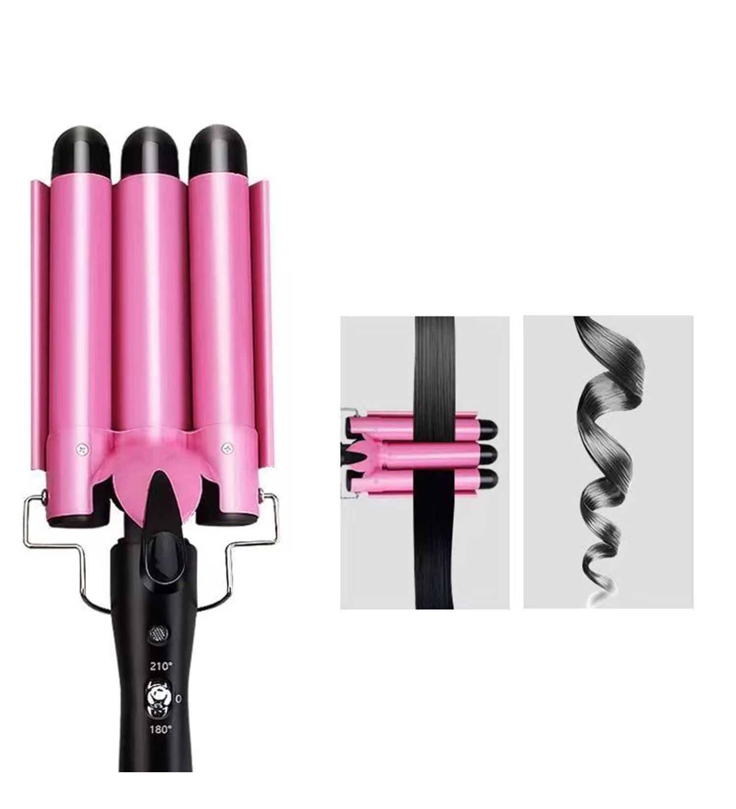 3 Barrel Curling Iron Crimper Hair Waver Deep Wave Styling Tool (Pink) - Buy Online on GoSupps.com