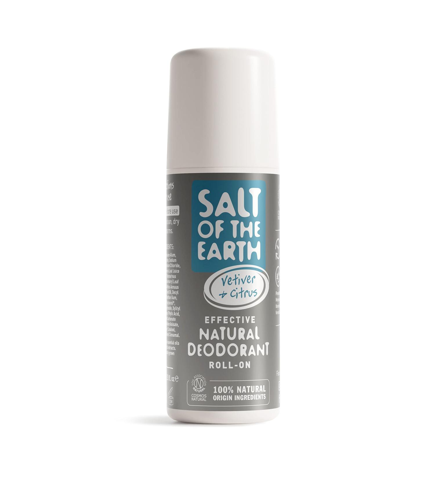 Salt of the Earth Natural Deodorant Roll On for Men - 100% Natural Ingredients - Vegan - Leaping Bunny Approved - Vetiver & Citrus - 75ml - Buy Online on GoSupps.com