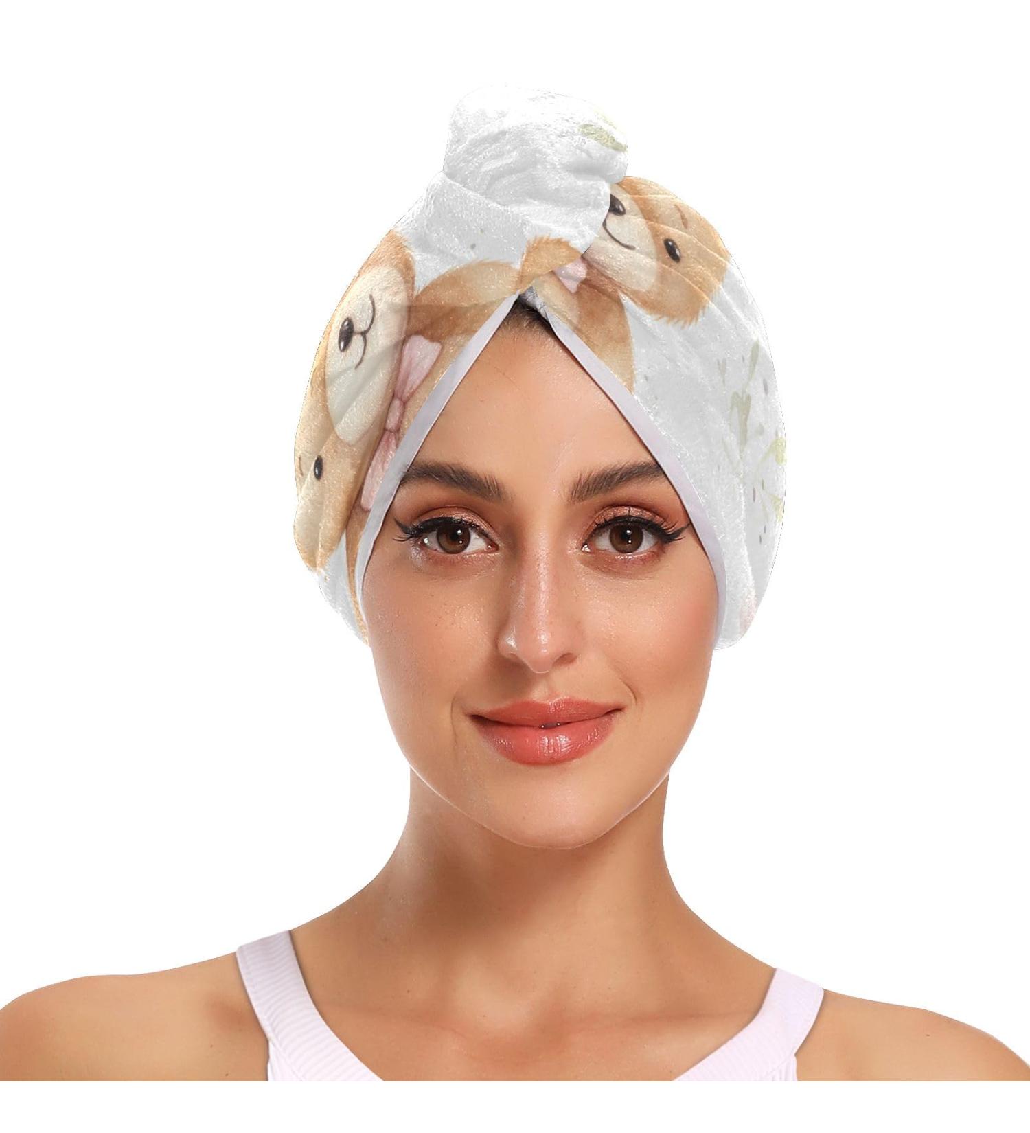 Buy Bear Plants Hair Towel 2 Pack - Super Absorbent Quick Dry Hair Turbans for Women & Girls - Ideal Hair Drying Solution - Buy Online on GoSupps.com