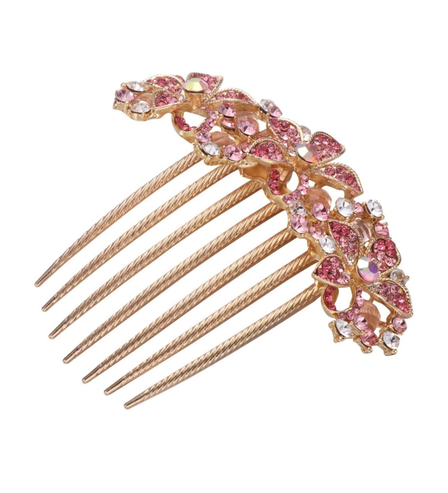 Angoily Womens Barrettes for Hair Wedding Hair Clip Flower Hair Accessories Hair Gems for Women Prom Hair Accessories Women Headpiece Bridal Tiara Pink Hair Piece Diamond Bride - Buy Online on GoSupps.com