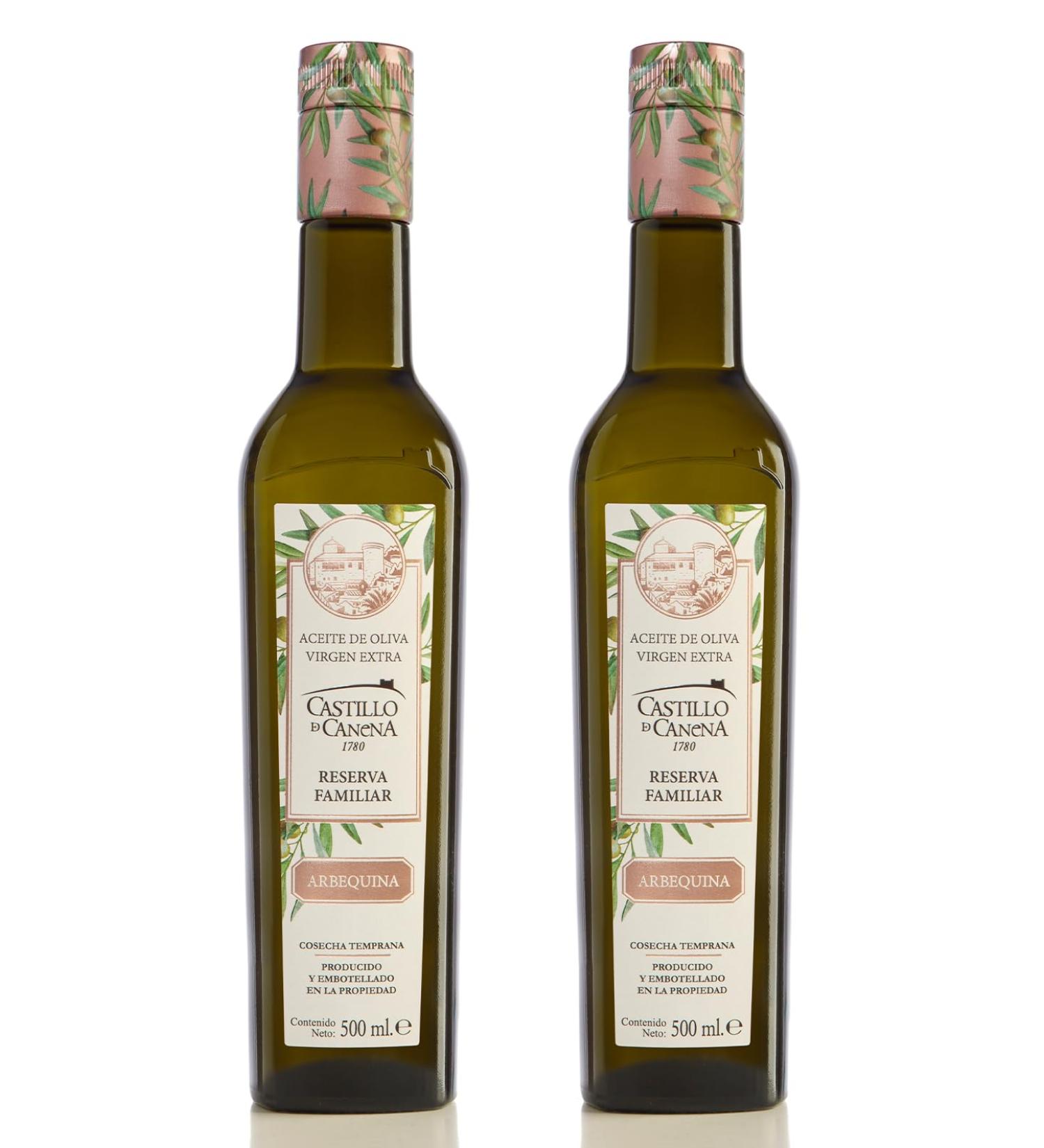 CASTILLO DE CANENA - Extra Spanish Virgin Olive Oil Reserva Familiar Arbequina (Arbequina Family Reserve) - Pack of 2 bottles of 500 ml