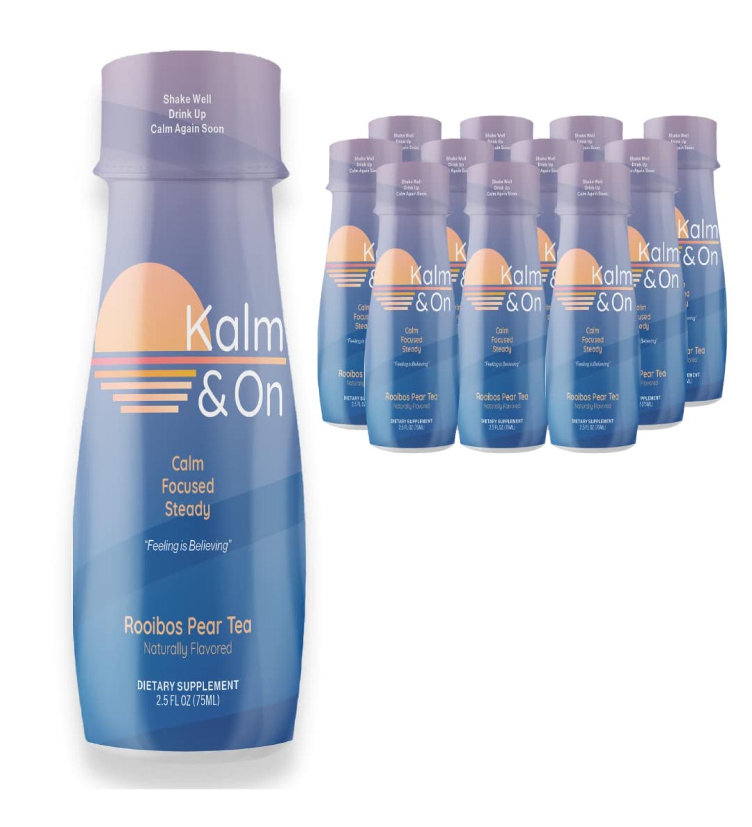 KALM & ON Rooibos Pear Tea Liquid Shots - Natural Calm Herbal Adaptogens Blend for Fast Relaxation - Plant-Based with Panax Ginseng & Lemon Balm - 12 Pack - Buy Online on GoSupps.com