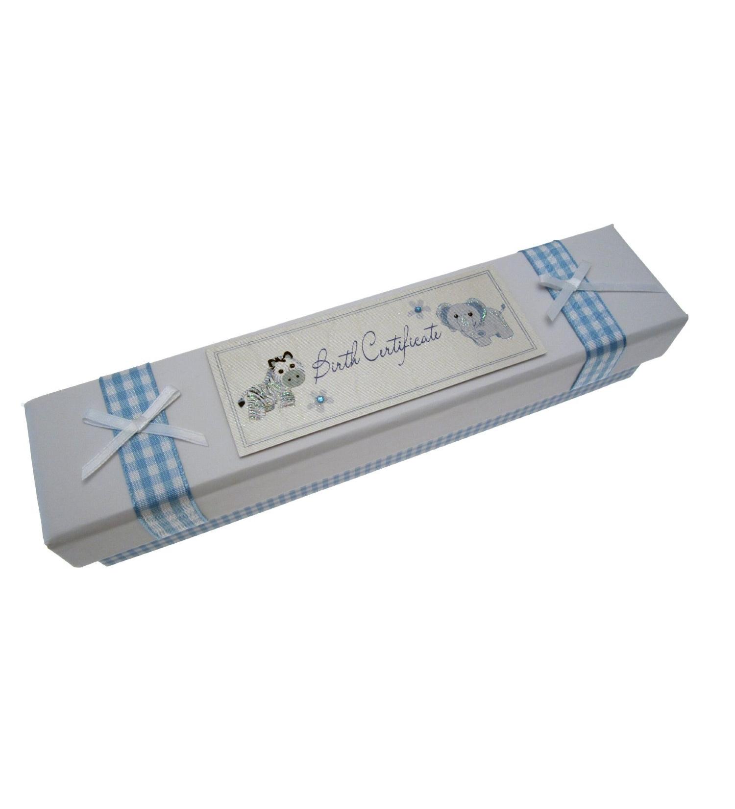 White Cotton Cards Baby's Birth Certificate Holder (Blue)
