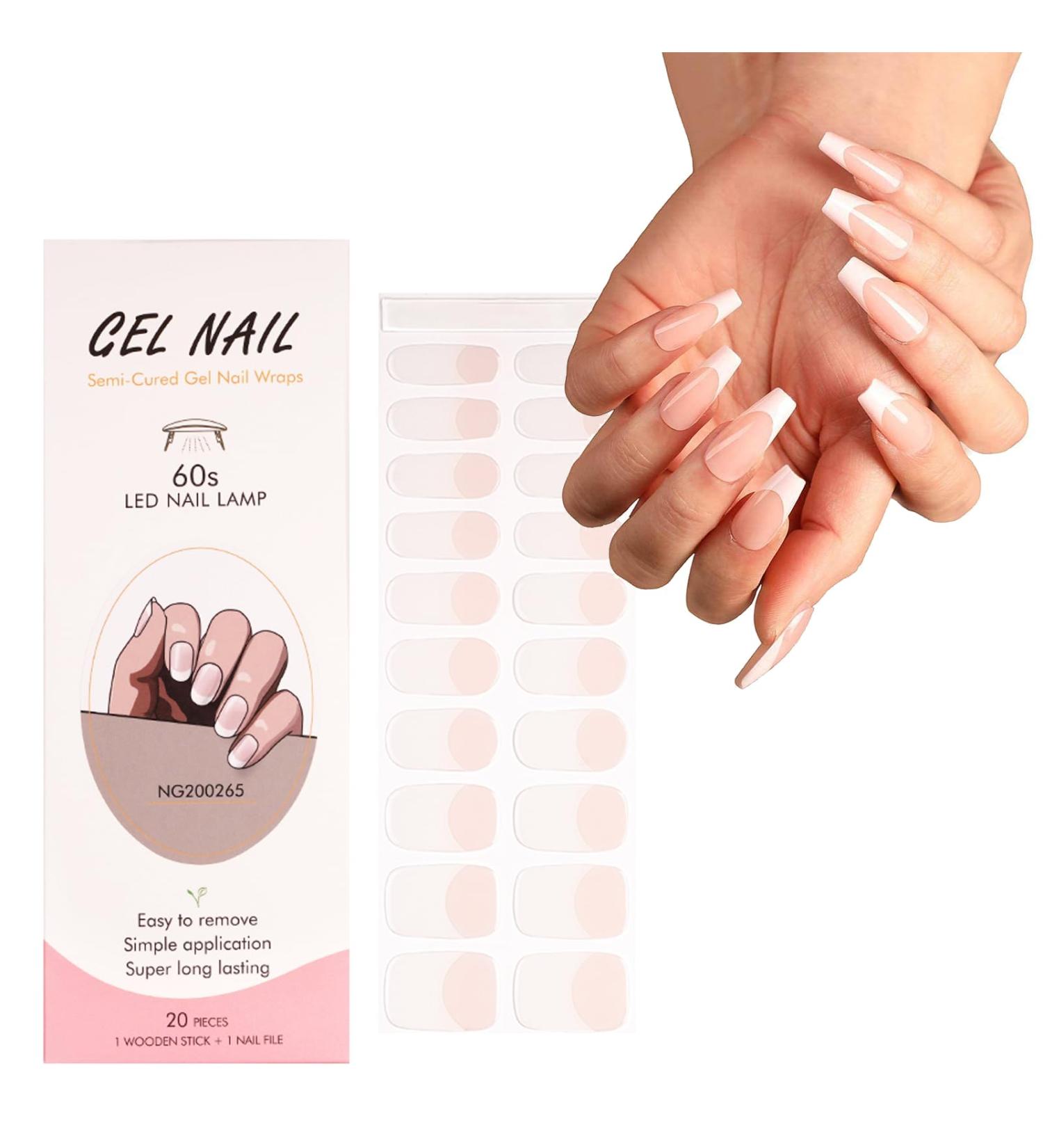 Semi Cured Nail Wraps - 20 Soft Gel Nail Stickers for Long Lasting French Tip Manicure | UV/LED Lamp Required - Buy Online on GoSupps.com