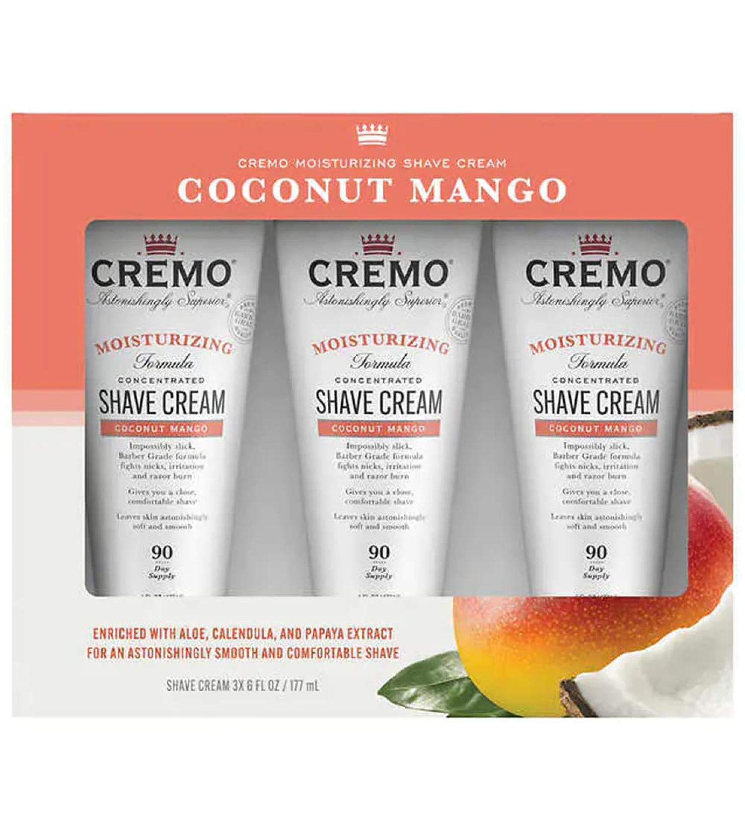 CREMO Moisturizing Coconut Mango Shave Cream, 6 fl oz, 3-pack