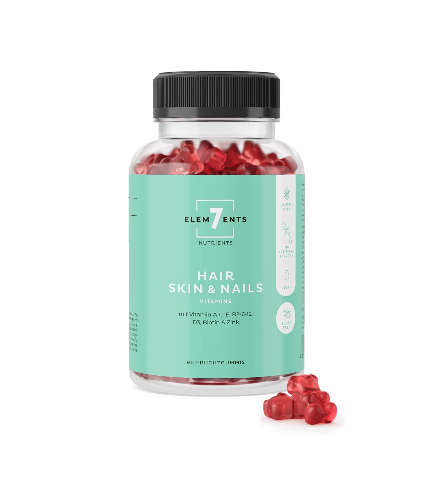 Shop Sugar-Free Hair Skin & Nails Gummies - Vitamin A C D E Biotin Zinc | Vegan Rubber Fruit Bears for Healthy Skin Hair & Nails - Buy Online on GoSupps.com