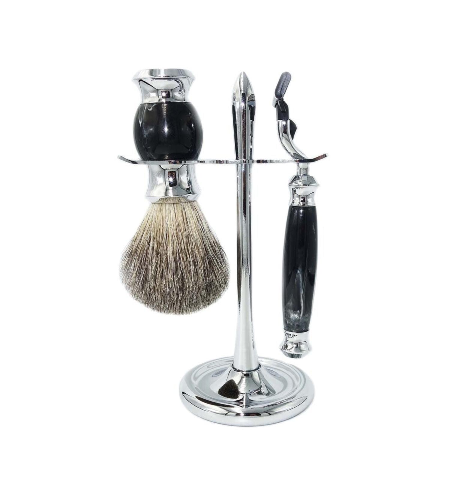 Buy HRTC Men's Shaving Brush | Natural Honey Dachy Hair | Stylish Metal Shaving Bowl 10x16.5cm - International Shipping Available - Buy Online on GoSupps.com