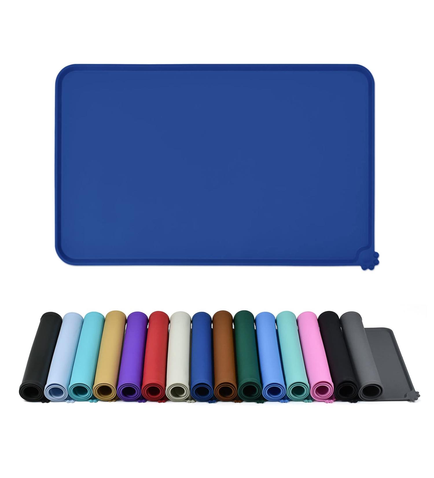 Reopet Waterproof Silicone Feed Mats for Pets | Elevated Edges for Dogs & Cats | 87x57 cm | Navy Blue - 1-Pack - Buy Online on GoSupps.com