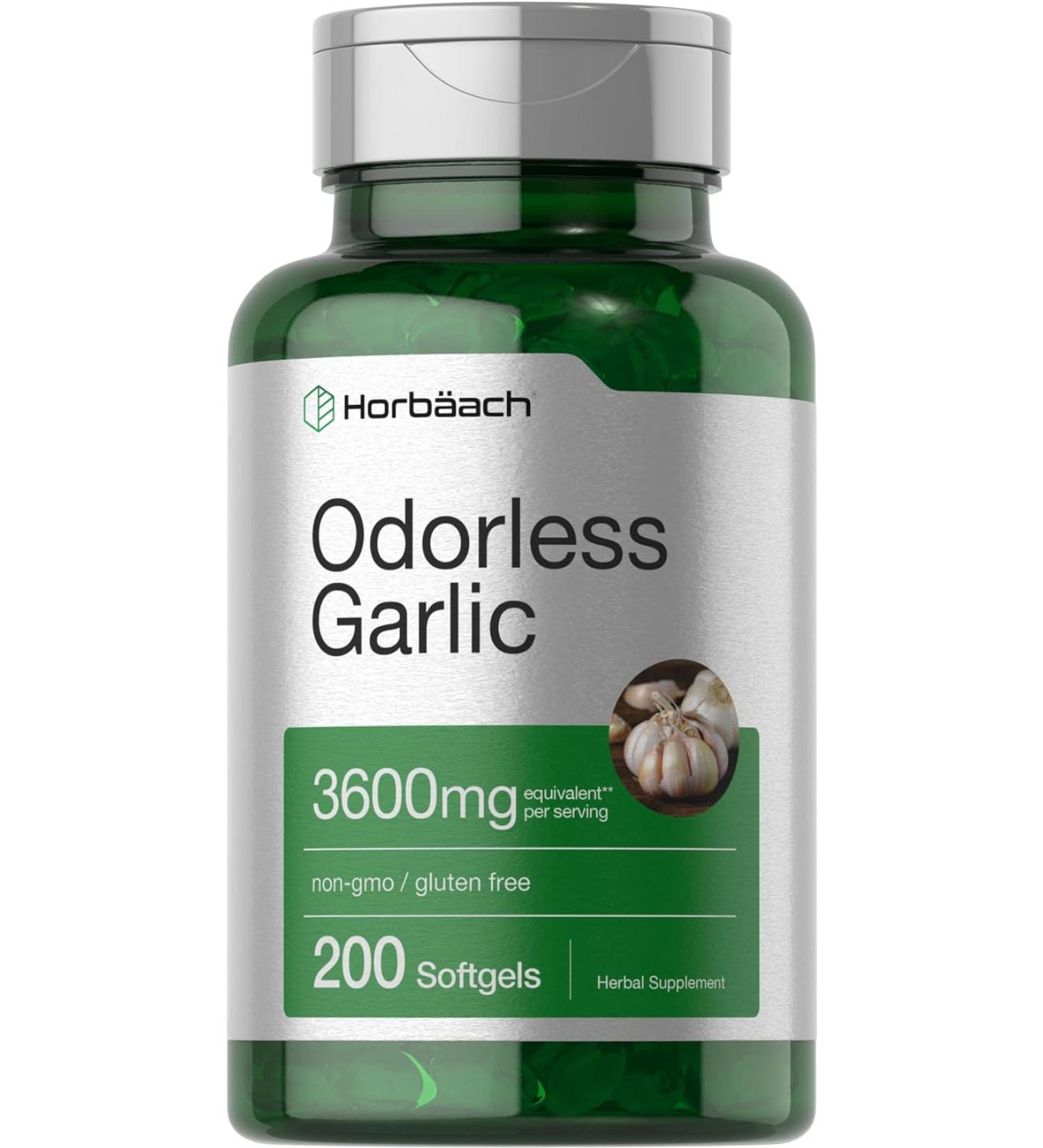 Ultra Potent Odorless Garlic Softgels | 200 Count | Non-GMO & Gluten Free by Horbaach - Buy Online on GoSupps.com