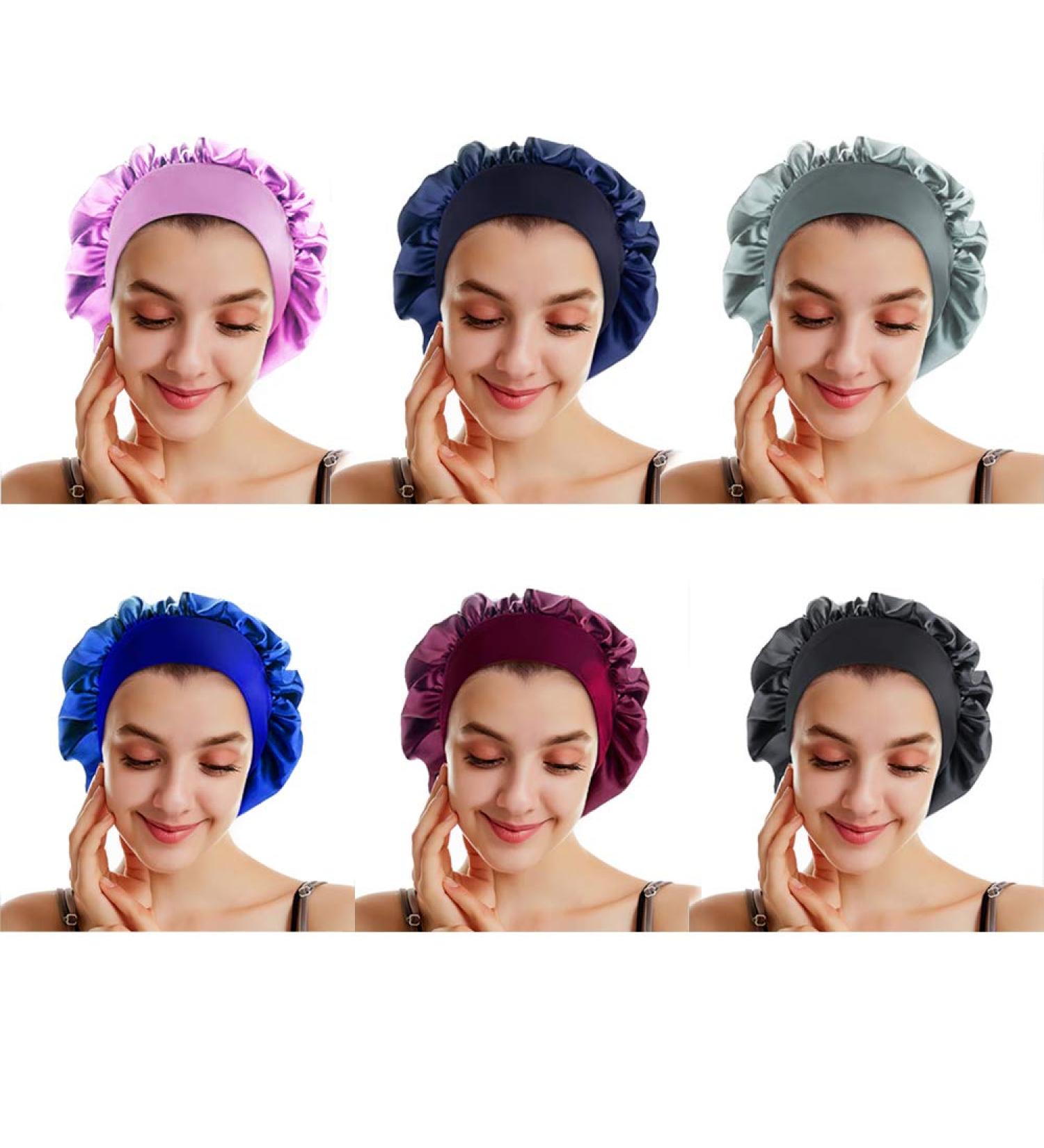 6-Piece Satin Silk Bonnet Set for Women - Soft Sleep Cap with Wide Elastic Band (Black, Silver, Red, Blue, Purple, Dark Blue) - Buy Online on GoSupps.com