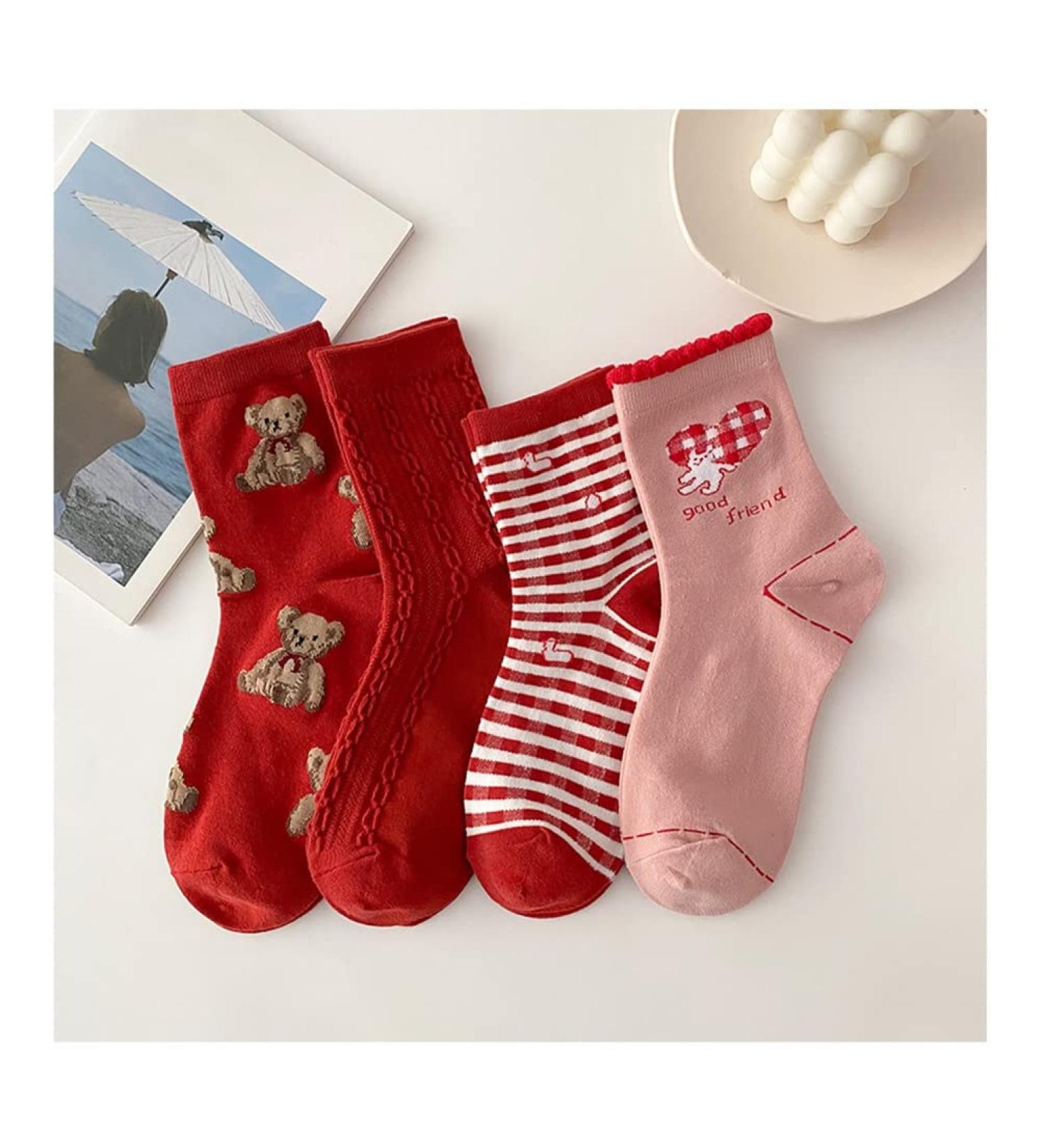 Chinese New Year Red Girl's Cotton Socks - Size 35-39, Style 4 - Perfect New Year Gift - Buy Online on GoSupps.com
