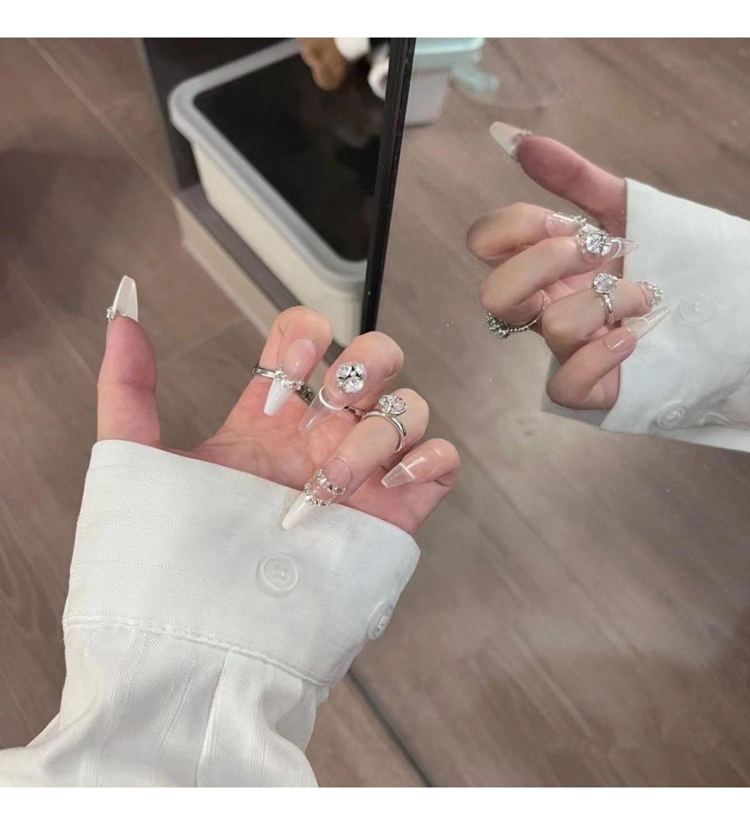 Temperament Enhancement Nail Patch Bride's Hand-Made French Pure Desire Wind Niche Broken Diamond Explosion Flash Design Detachable Reusable Nail (10-Piece Package) (Size : XS) - Buy Online on GoSupps.com