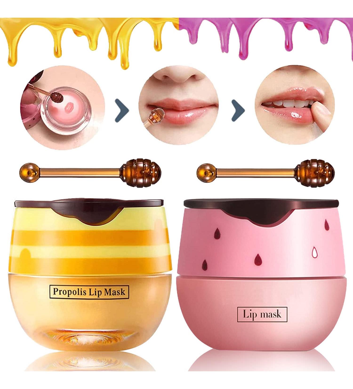 Bee Balm Lip Balm Honey Pot 2 PCS - Strawberry & Honey Lip Masks for Hydration and Prevention of Dry, Cracked Lips - Exfoliating Lip Scrub and Sleep Mask - Reduces Lip Lines - Perfect Christmas Gift - Buy Online on GoSupps.com