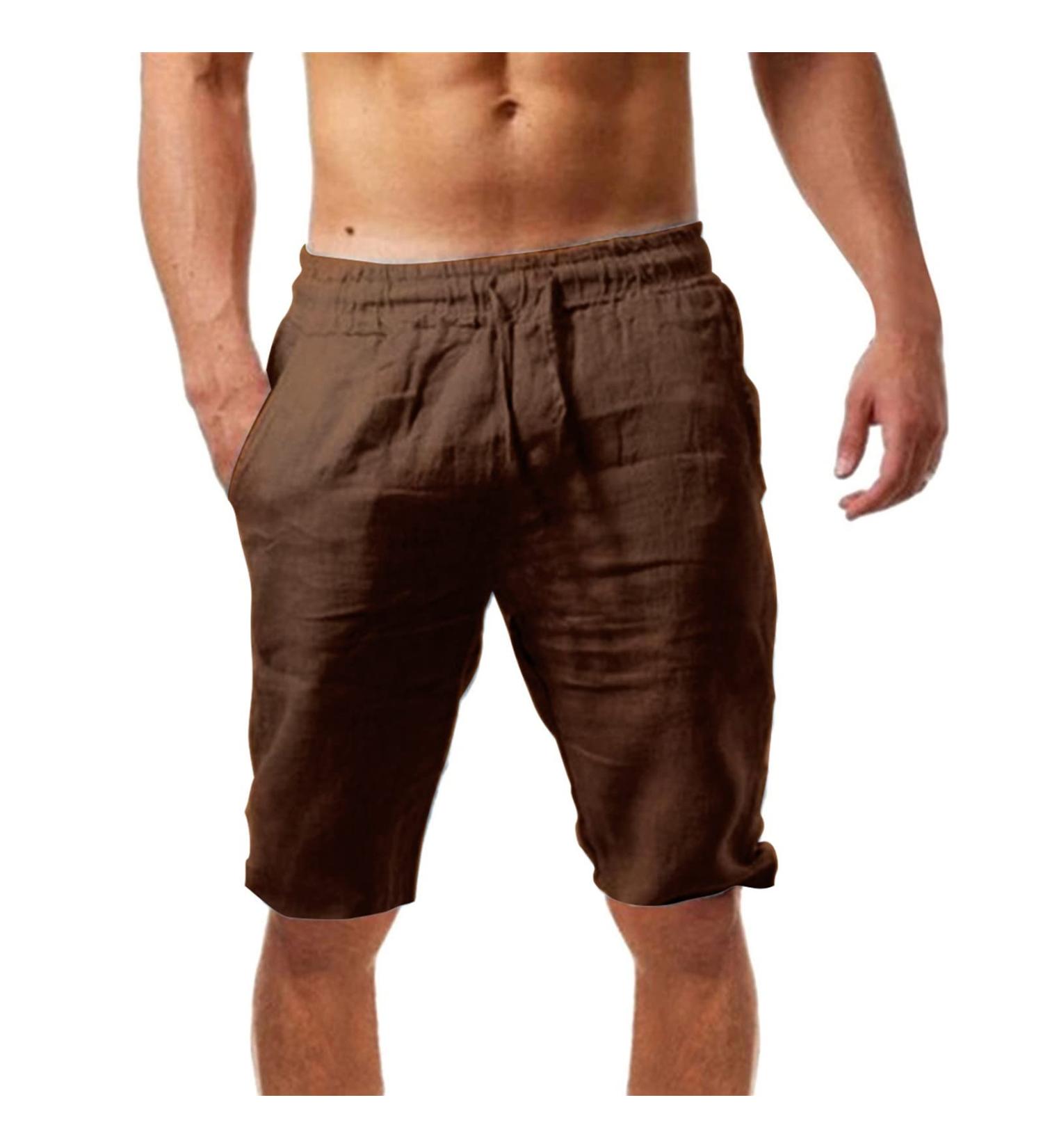 Men's Linen Cargo Shorts for Summer - Casual Zip-Off Pants with Pockets - 3XL Coffee Color - Buy Online on GoSupps.com