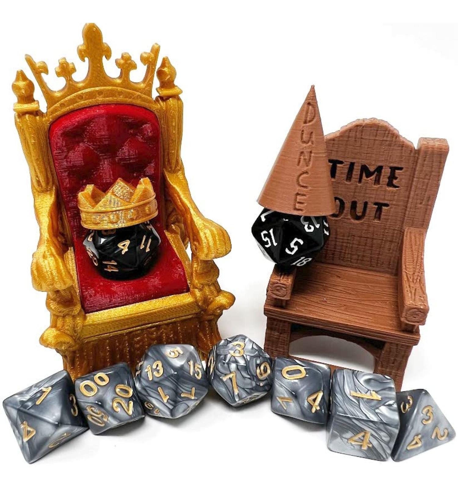 MunnyGrubbers Dice Jail with Time Out Chair, Dunce Hat, Crit Crown & Lucky Throne - Gift for Dungeons and Dragons (DND & D&D) - Includes Random 7PC D20 Dice Set - Combo 1 - Buy Online on GoSupps.com