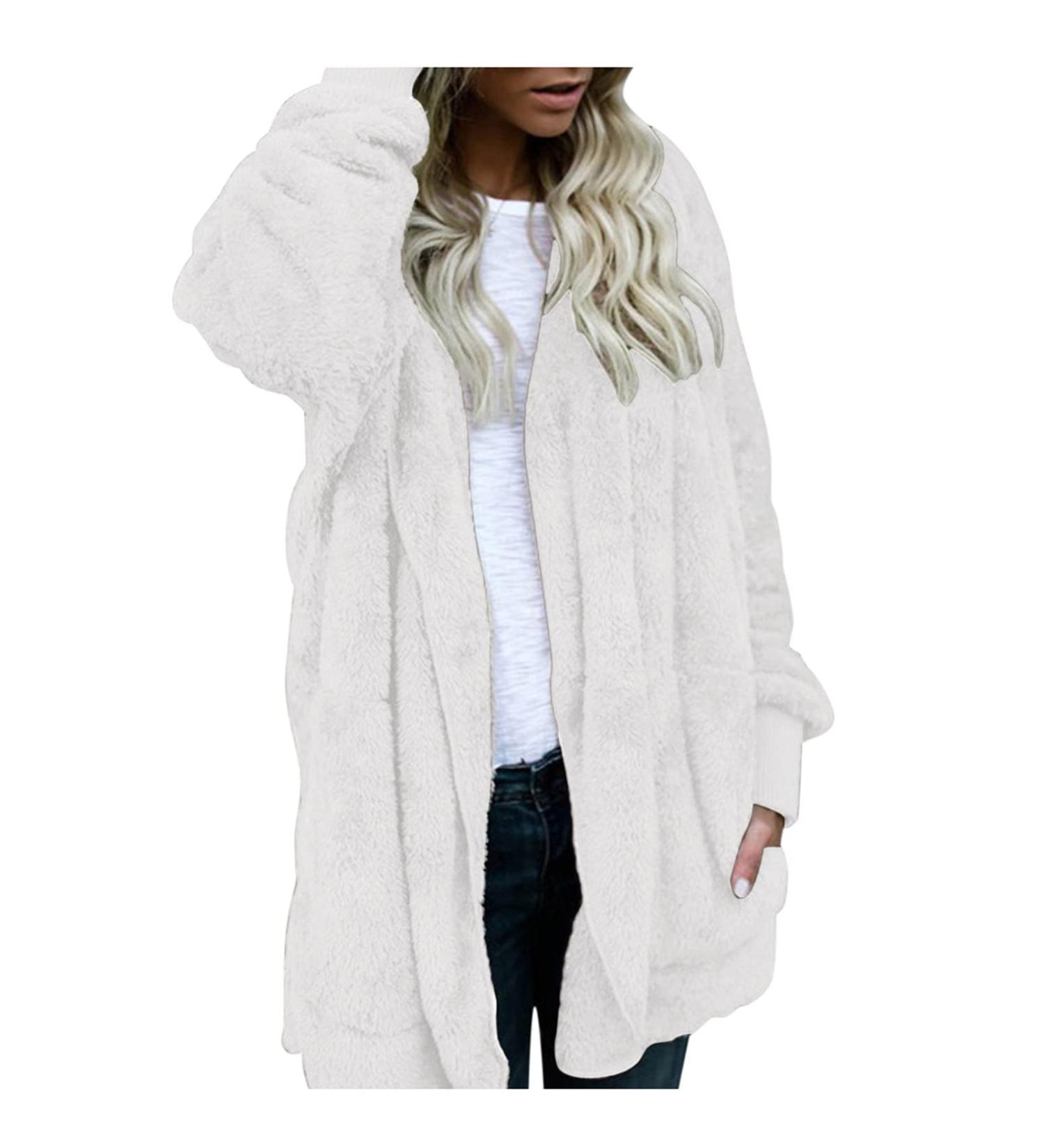 Women's Fleece Plush Jacket - Warm Zipper Wool Coat with Stand-Up Collar - Casual Winter Fashion S 2 White - Buy Online on GoSupps.com