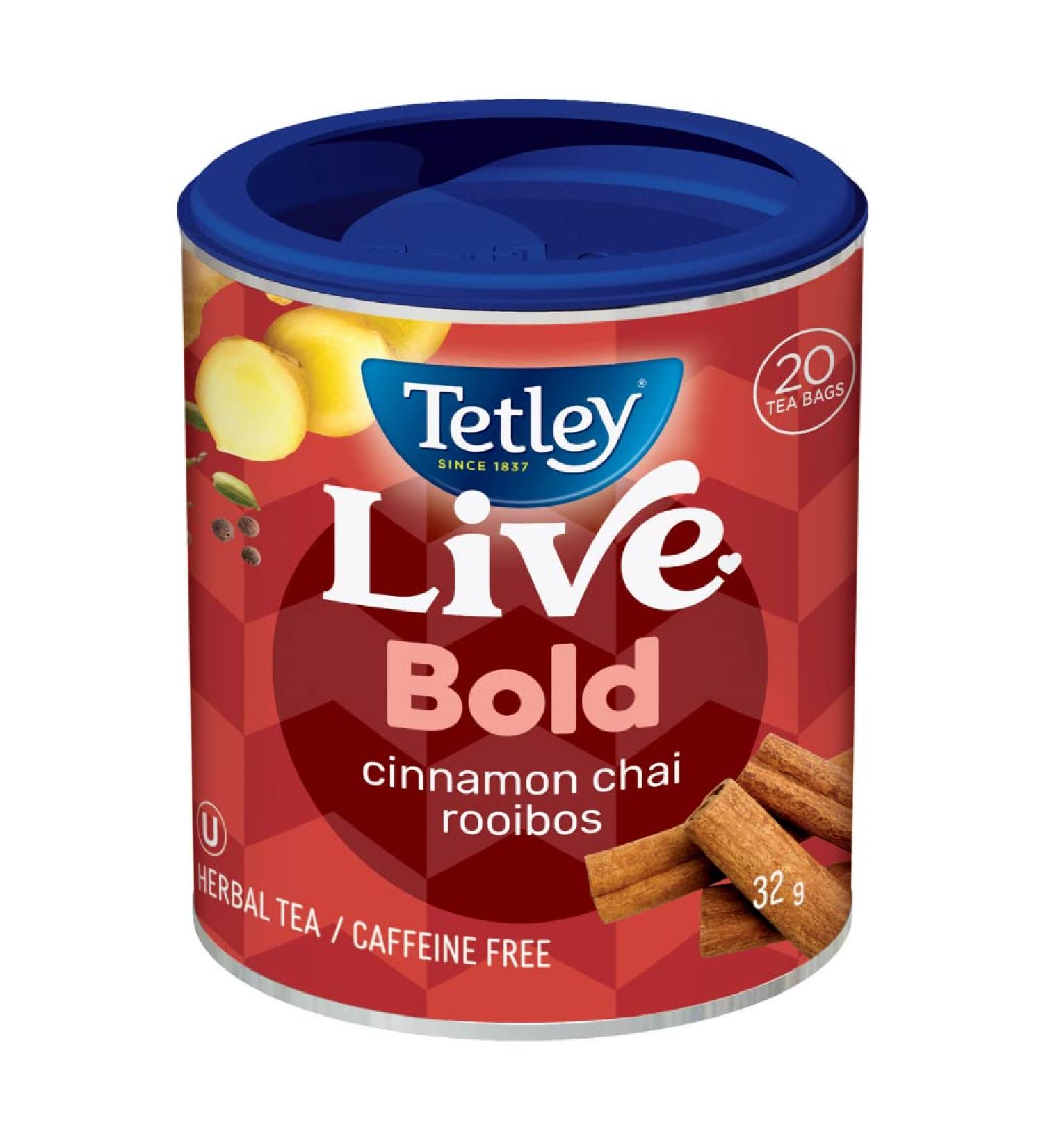 Tetley Live Bold Rooibos Chai Tea - 20 Tea Bags 32 Grams Naturally Caffeine Free - Buy Online on GoSupps.com