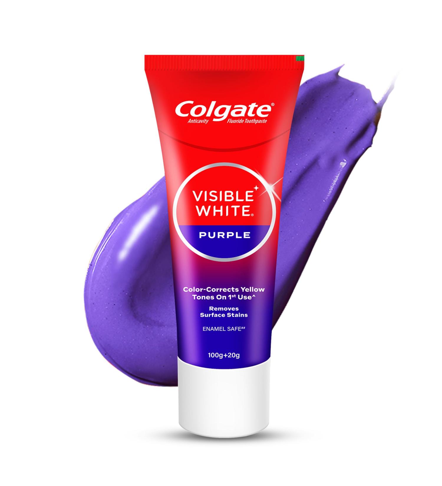Colgate Visible White Purple Toothpaste for Whitening Enamel-Safe Daily Use Paste (100g+20g/ 3.5oz+0.7oz) 4 Ounce (Pack of 1) - Buy Online on GoSupps.com