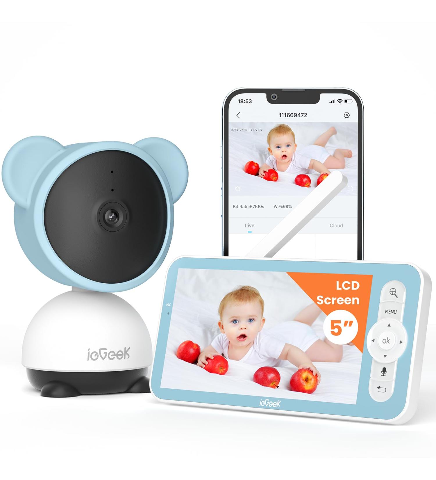 iegeek 5-Inch 1080p WLAN Babyphone with Camera App | PTZ 355 | 4x Zoom | IR Night Vision | Movement & Noise Recognition - Buy Online on GoSupps.com