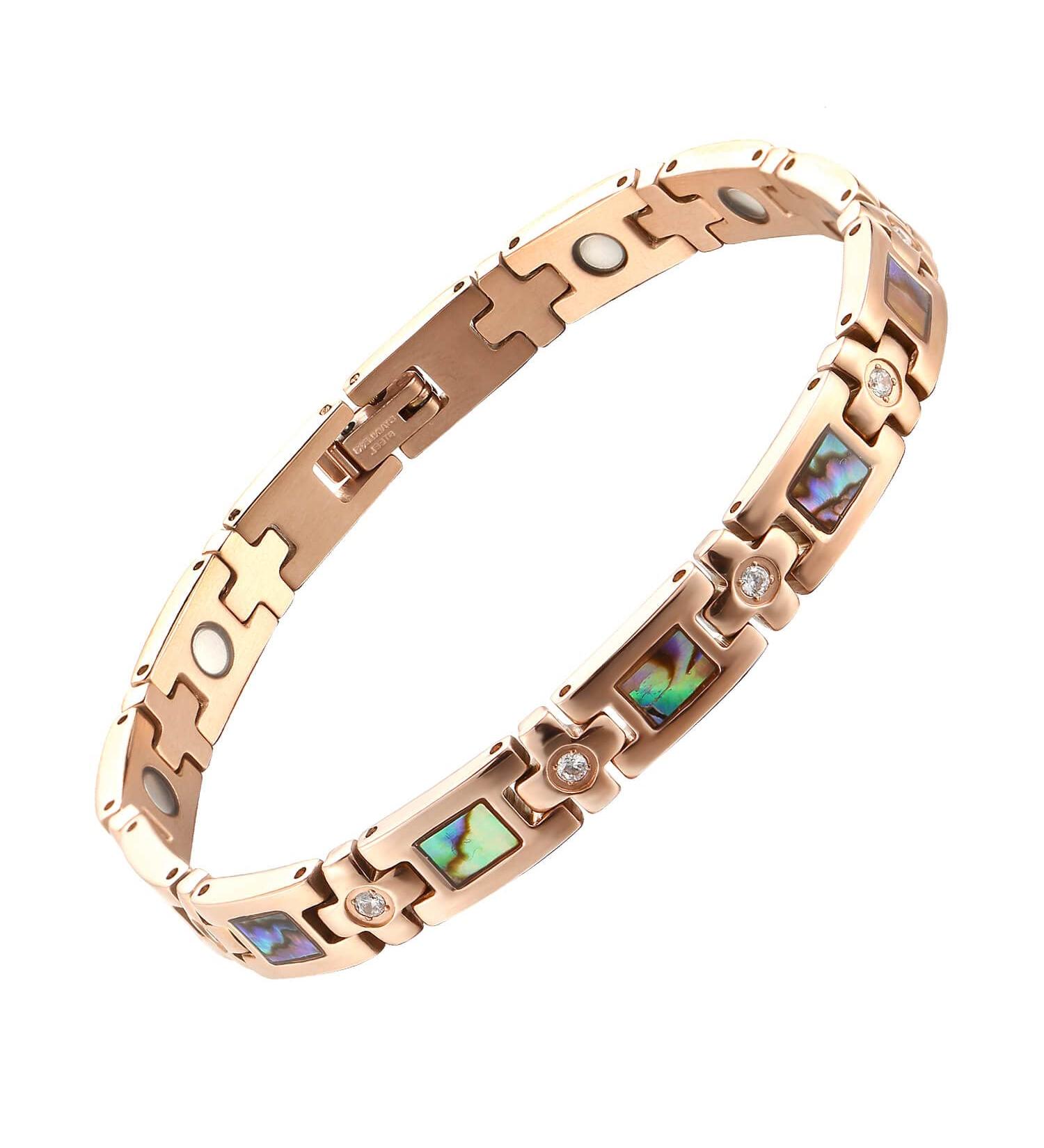 MagEnergy Women's Titanium Steel Magnetic Bracelet 8.5'' Adjustable - Silver/Rose Gold + Free Link Removal Tool - Buy Online on GoSupps.com