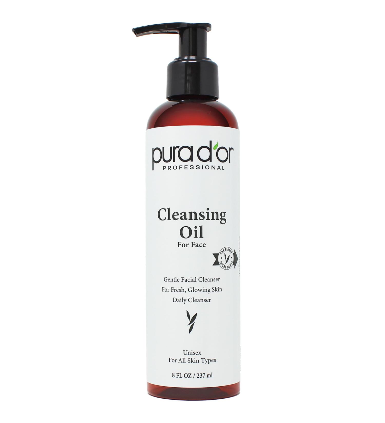 PURA D'OR 8 Oz Facial Cleansing Oil | Nourishing Botanical Blend Gentle Makeup Remover & Deep Cleanser | Vitamin Jojoba & Sunflower Oil for Healthy Glowing Skin | Paraben-Free Beauty - Buy Online on GoSupps.com