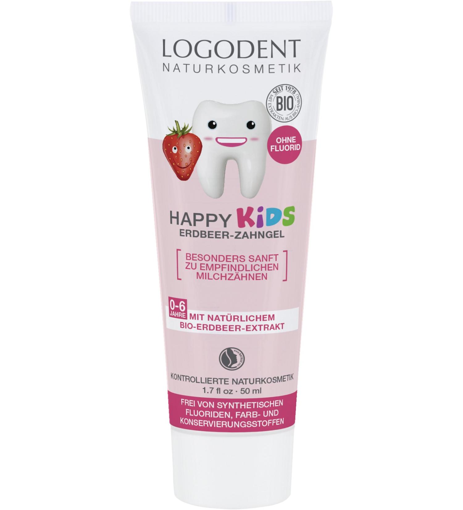 LOGONA Happy Kids Strawberry Tooth Gel - Natural Toothpaste Pack of 3 (3 x 50 ml) | International Shipping Available - Buy Online on GoSupps.com
