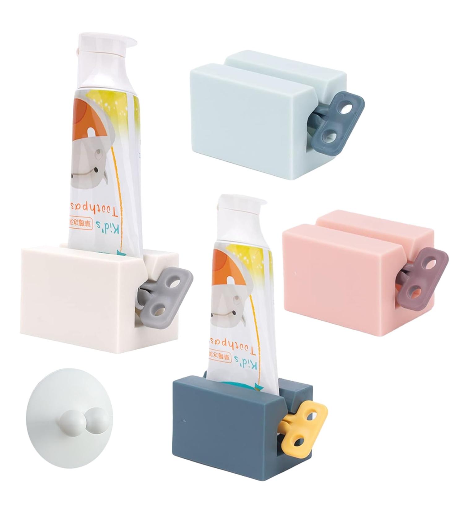 Toothpaste Squeezer Set - 4 Tube Squeezers & 1 Suction Toothbrush | Save Toothpaste & Creams 4 Colors - Buy Online on GoSupps.com