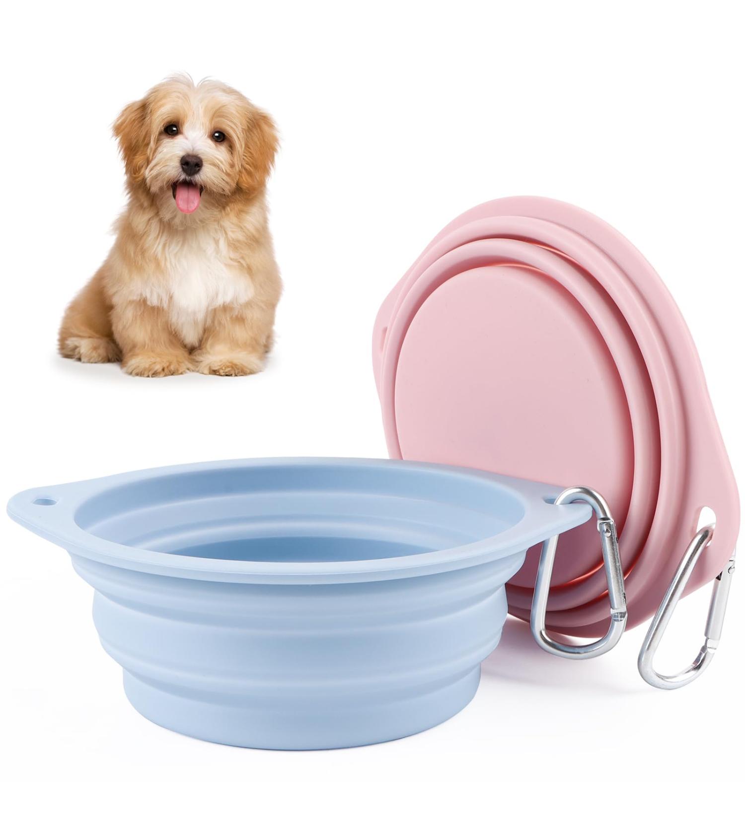 2 Pack Foldable Travel Bowls for Dogs - Silicone Water & Food Bowls Durable & Dog-Proof Perfect for Pets on the Go (Pink & Blue) - Buy Online on GoSupps.com