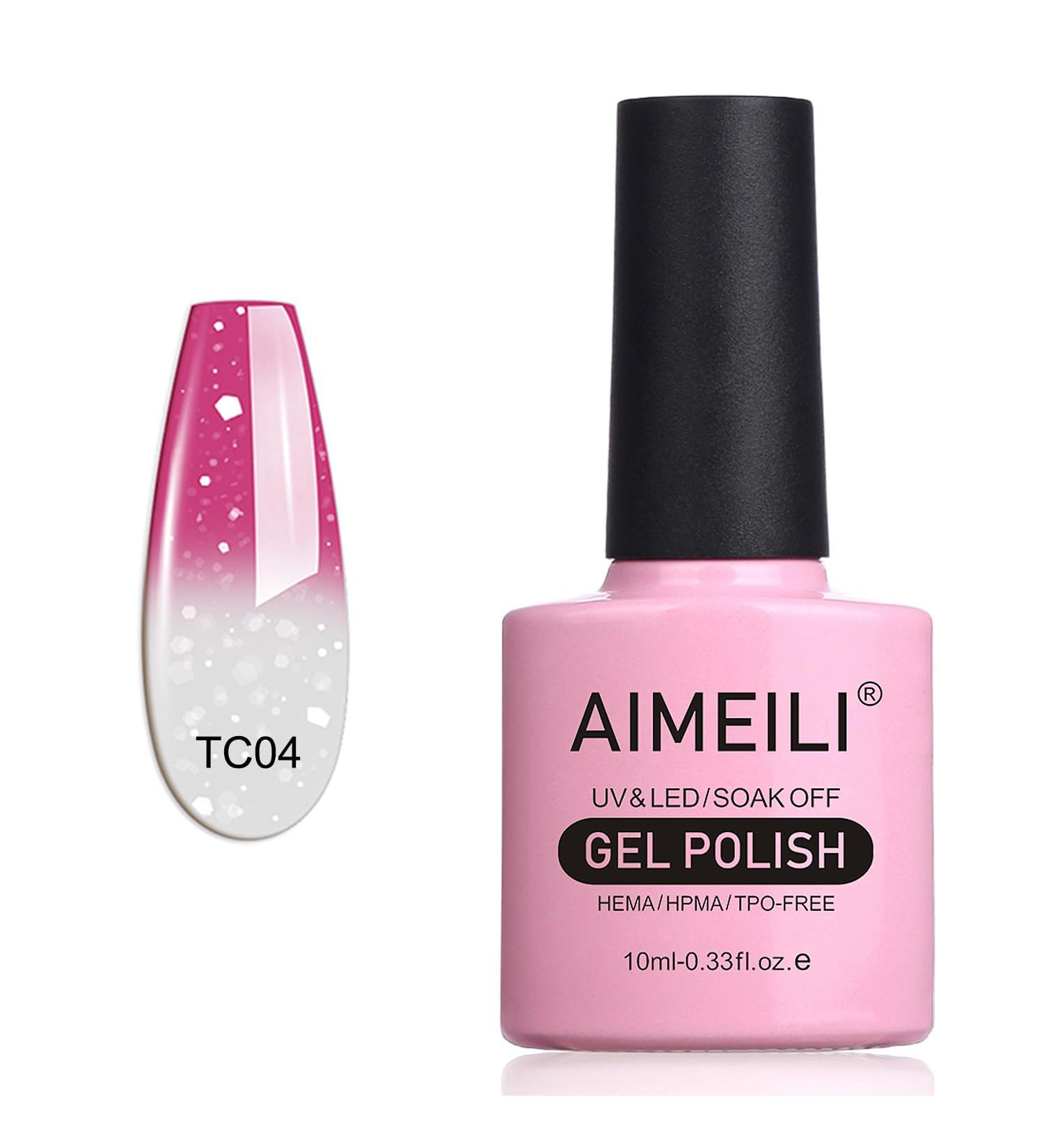 AIMEILI Soak Off UV LED Temperature Colour Changing Chameleon Gel Nail Polish - Hot Pink to Glitter White (TC04) 10ml - Buy Online on GoSupps.com