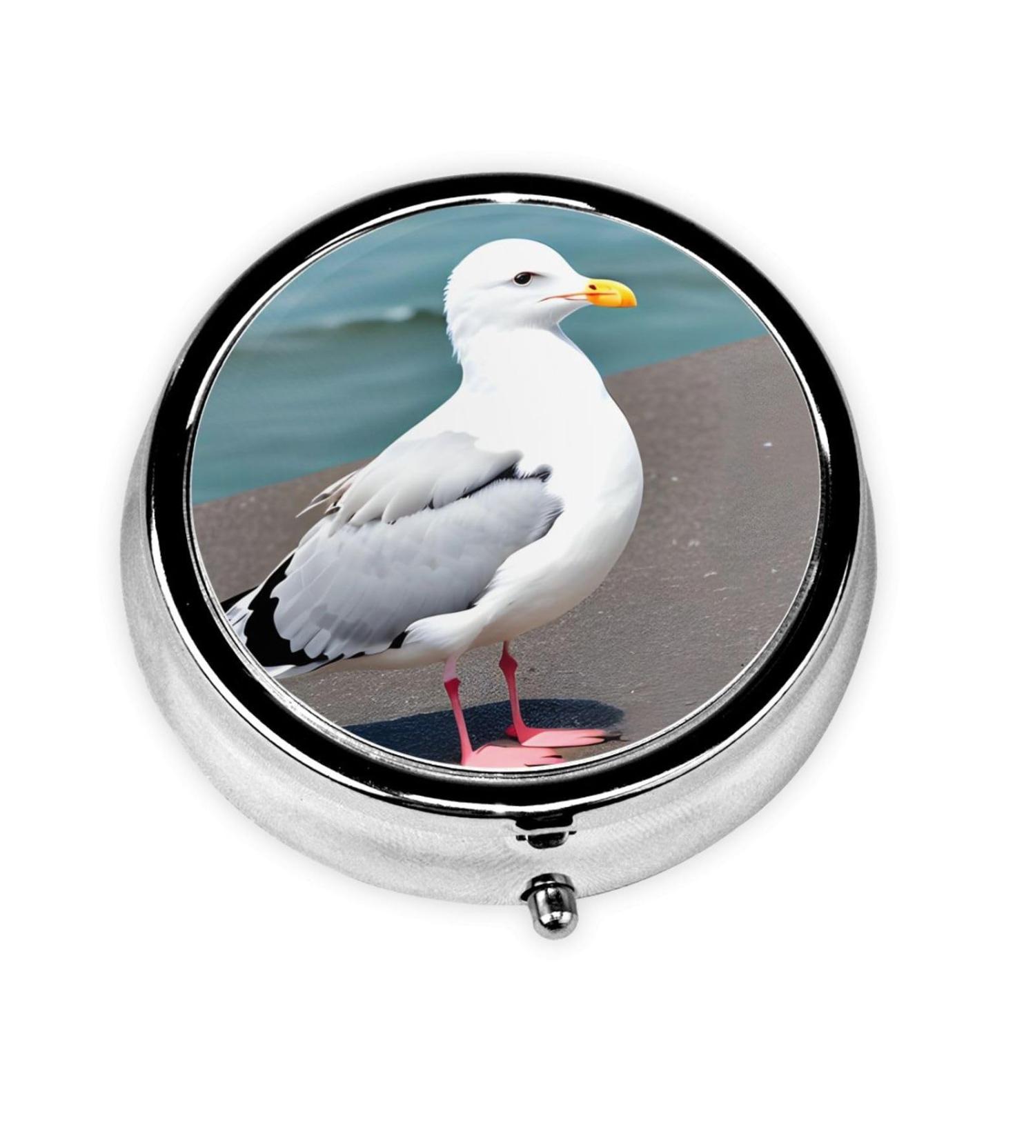 Cute Seagull Round Pill Box - 3 Compartment Organizer | Portable Travel Pill Box for Traveling - Buy Online on GoSupps.com