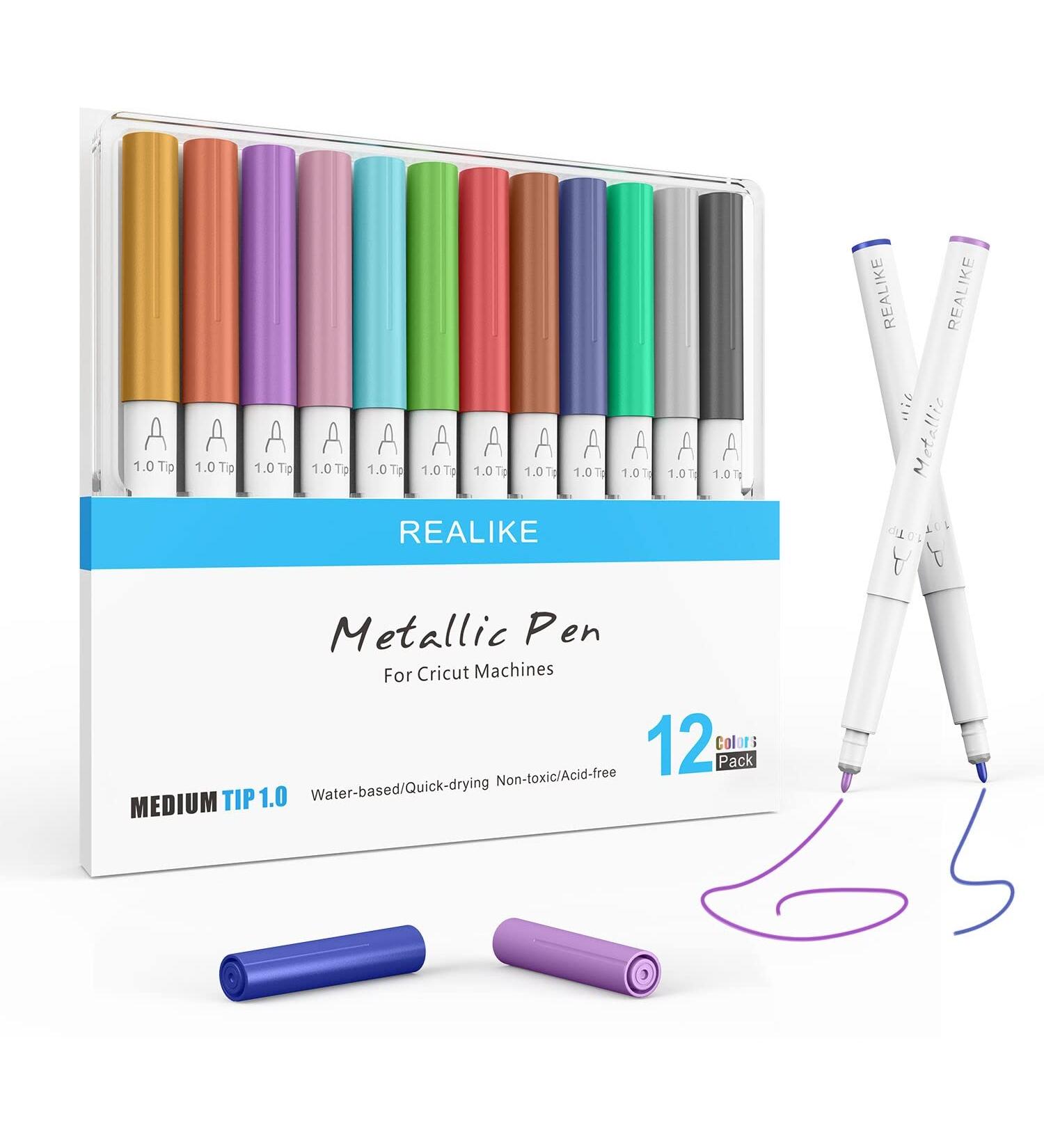 REALIKE Metallic Pens Set of 12 for Cricut Machines - Multicolor Marker Pens for Drawing & Coloring - Compatible with Cricut Maker 3, Maker, Explore 3, Air 2, Air - 1.0 Tip - Metallic Pen Set - Buy Online on GoSupps.com